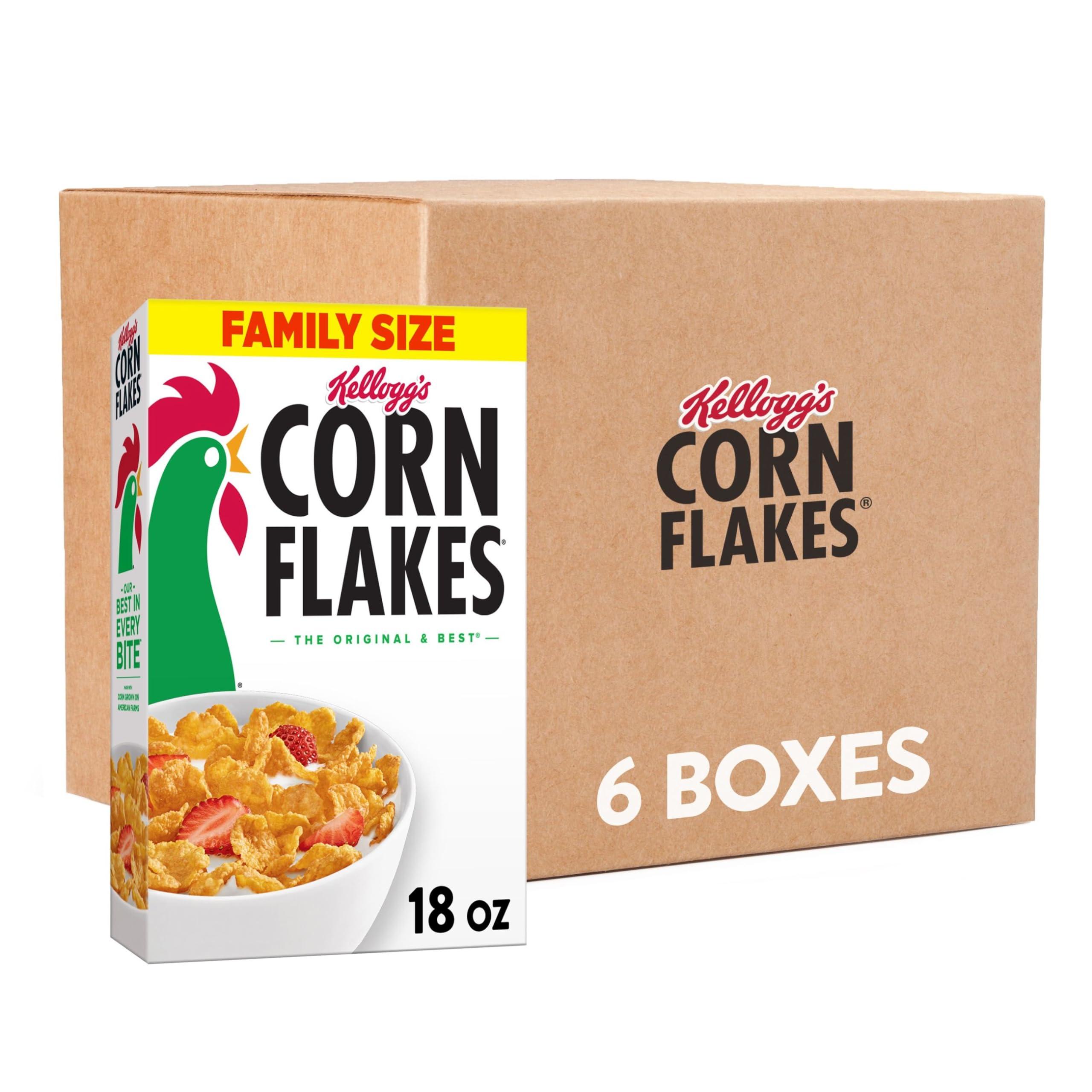 Kellogg's Corn Flakes Breakfast Cereal, Kids Cereal, Family Breakfast, Family Size, Original (6 Boxes)