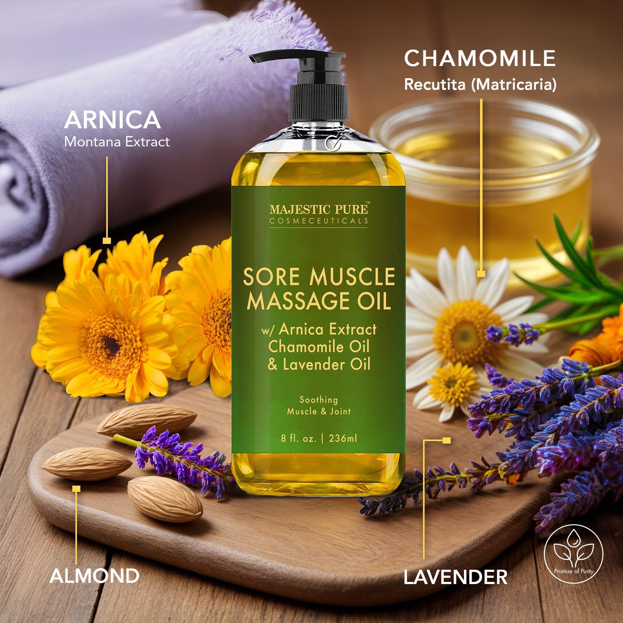 Majestic Pure Arnica Sore Muscle Massage for Massage Therapy - Natural Oil with Lavender and Chamomile Essential Oils - Multipurpose Instant Absorption Full Body Massage Oil - 8 Fl Oz (Pack of 1) - Image 3