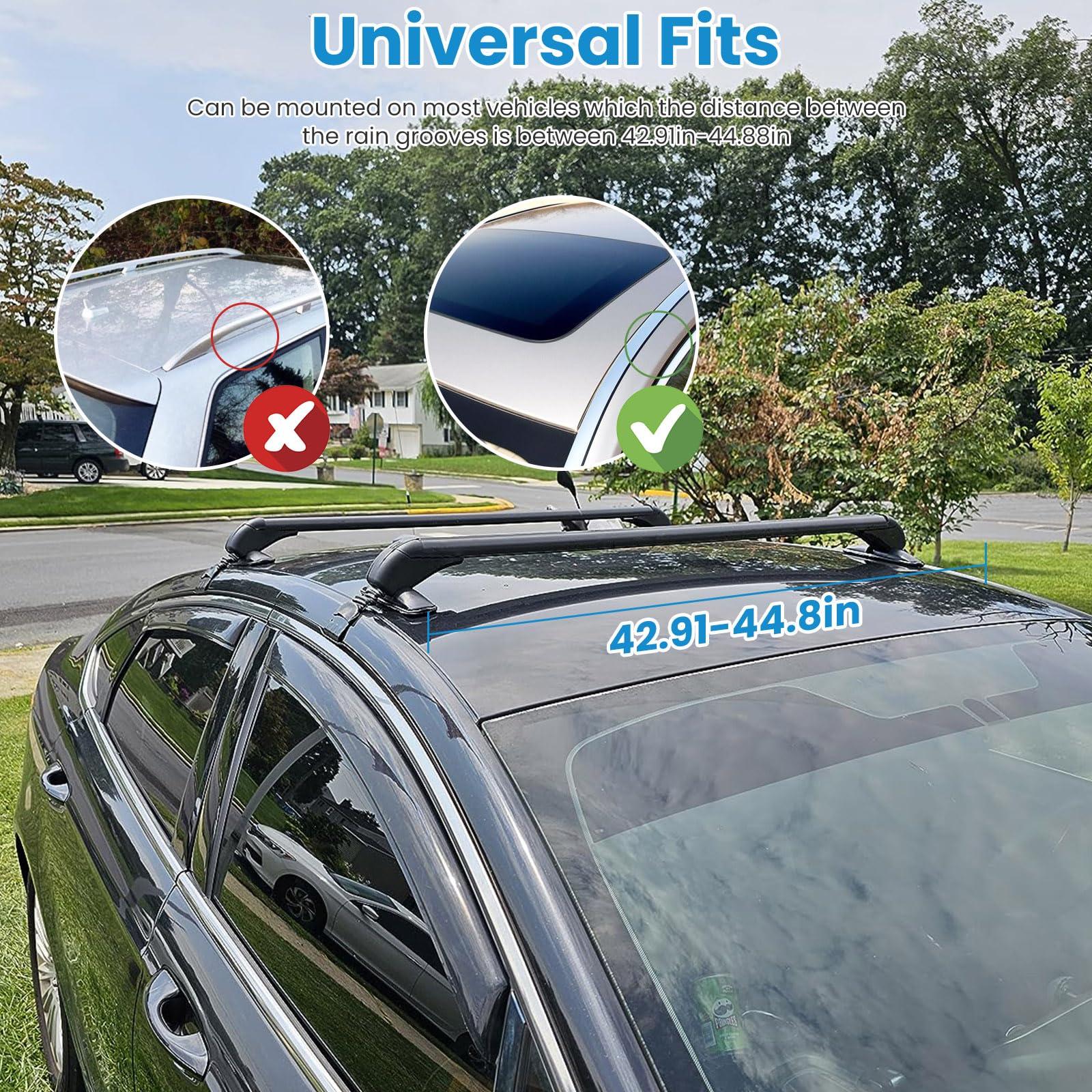 Adjustable Car Roof Rack Cross Bars with Anti-Theft Lock, Heavy-Duty Aluminum Roof Rail for Bike, Kayak, Cargo, Luggage – Fits Vehicles with Rain Gutter Spacing 42.91in-44.88in (2PCS) - Image 3
