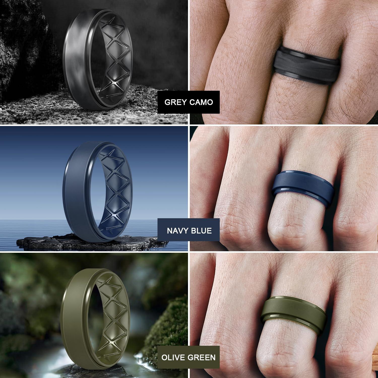 Egnaro Inner Arc Ergonomic Breathable Design, Silicone Rings Mens with Half Sizes, 7 Rings / 6 Rings / 5 Rings / 4 Rings / 1 Ring Rubber Wedding Bands, 8.5mm Wide-2mm Thick - Image 3
