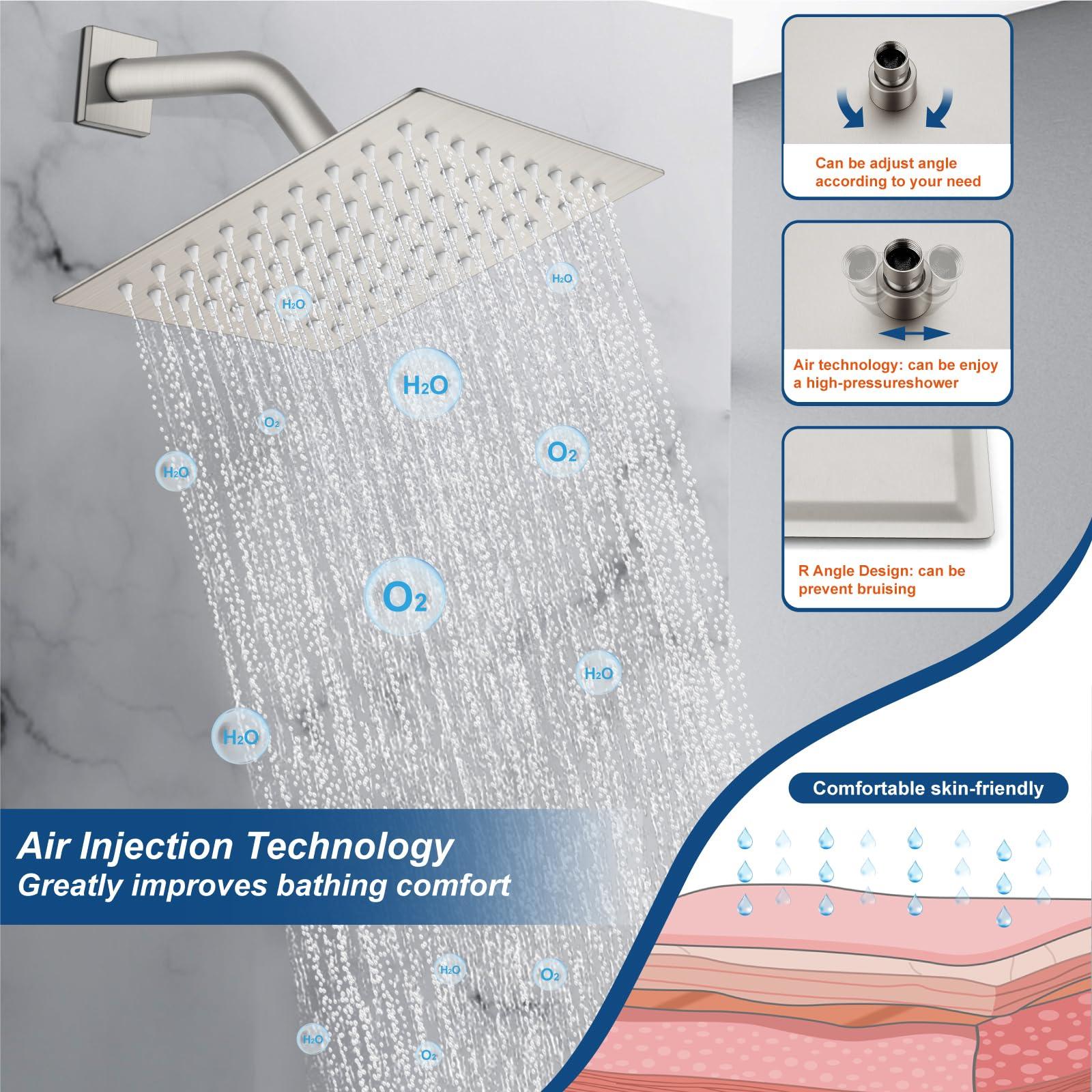 Midanya Rain Shower System Tub Shower Faucet Set Square Rainfall Shower Head with Handheld Sprayer and Waterfall Tub Spout Rough-in Valve Shower Mixer Combo,8 Inch Brushed Nickel - Image 8