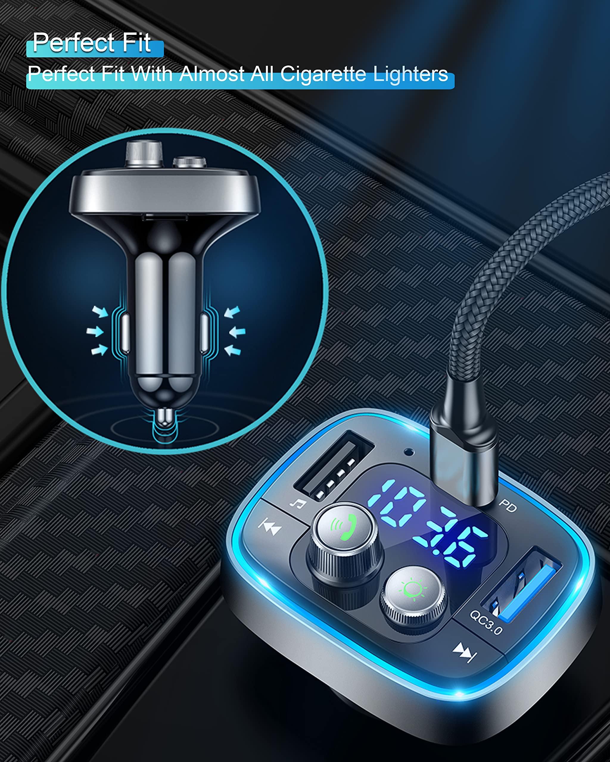 LIHAN USB C Bluetooth Adapter for Car, AUX Wireless FM Radio Transmitter, Handsfree Calling & Audio Receiver, MP3 Music Player, QC3.0 & Type-C PD USB Charger,7 Colors LED Backlit - Image 5