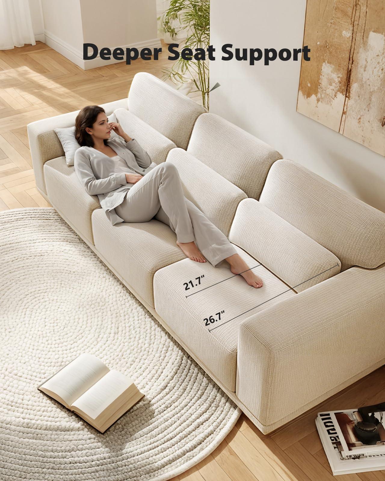 Pipishell 3 Seater Sofa Couch with Deep Seats and Wide Armrests, 89" Couches for Living Room, Comfy 3-Seater Futon Sofas,Modern Upholstered Couch with Removable Washable Cover,Linen Fabric, White - Image 2