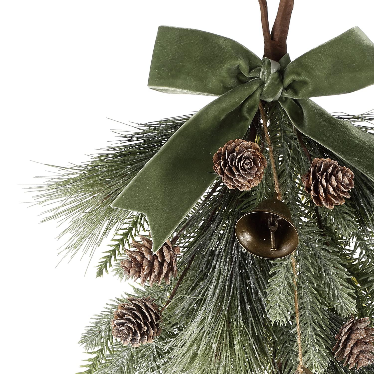 LampLust Winter Swag for Front Door, 18 Inch Greenery Swag with Bells, Pinecones & Ribbon, Teardrop Swags for Decorating, Floral Swags for Winter Wedding Decor, Wall & Window Decor, Front Door Swag - Image 4