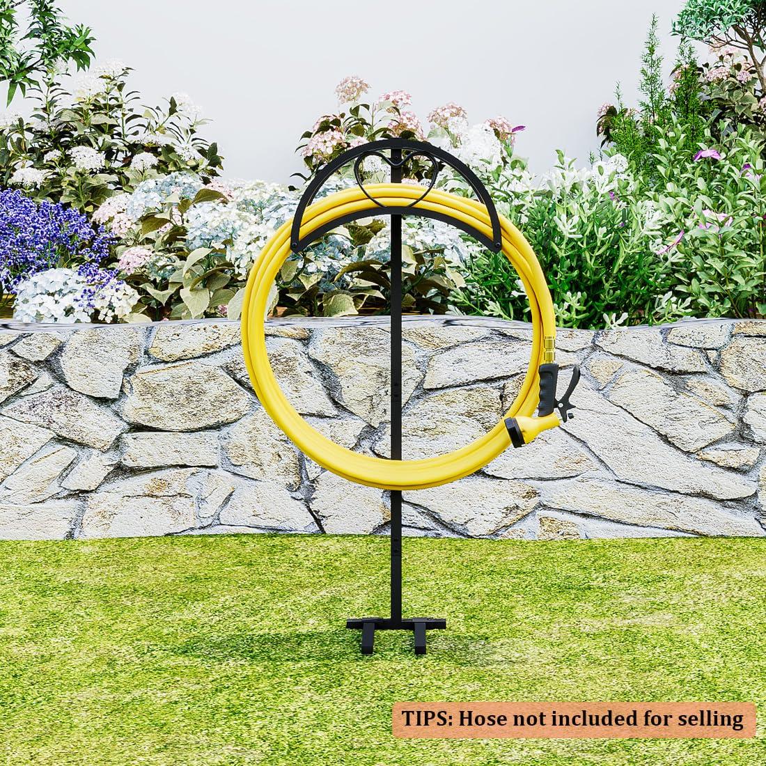 AZERPIAN Garden Hose Holder Freestanding Hose Holder Heavy Duty Metal Detachable Hose Reel Stand Water Hose rack For Outside (Black, 15.35 * 6.3 * 41.34) - Image 2