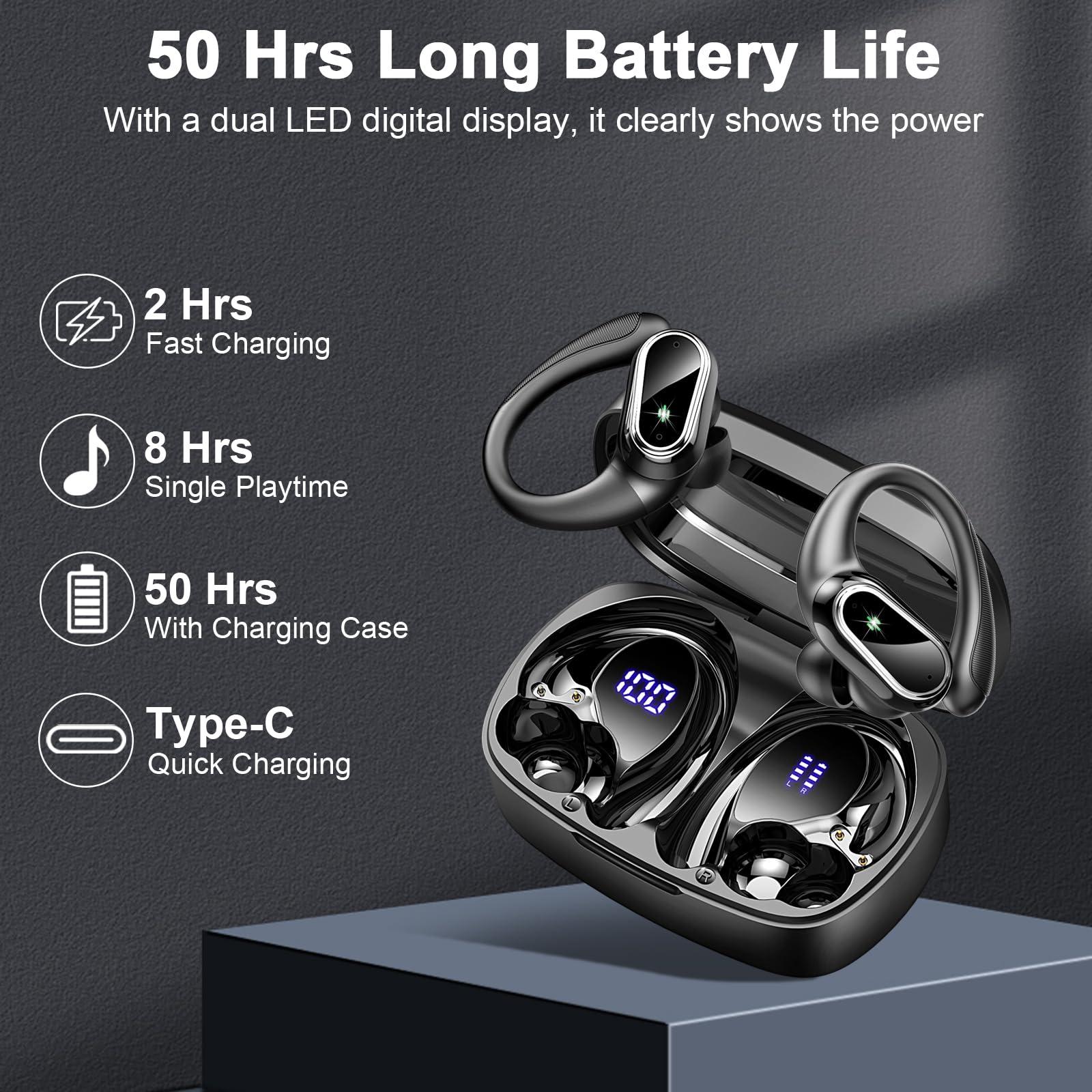 Wireless Earbuds Bluetooth Headphones, Bluetooth Earbuds Stereo Deep Bass, 50hrs Playtime Over Ear Buds and Noise Canceling Mic, Digital Display, IPX7 Waterproof Earphone for Sports/Workout/Running - Image 7