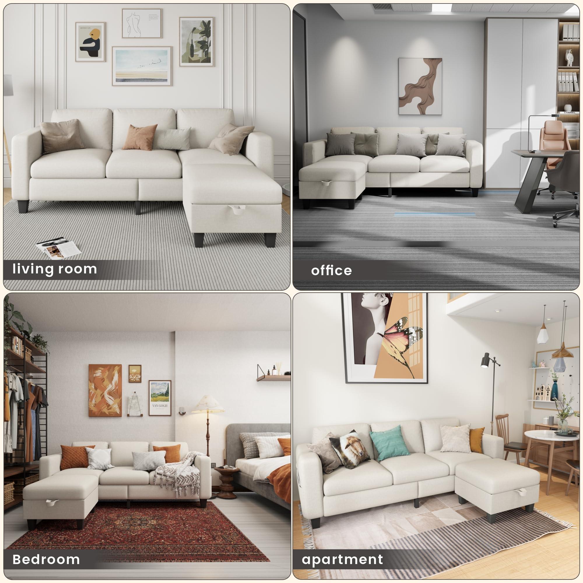 Clotius Sectional Sofa Couches for Living Room - L Shaped Cloud Couch-Small Modular 3 Seat-Comfy Linen with Storage Deep Seat Sofa,Washable Covers-Suitable for Living Room-Apartment-Office-Beige - Image 6
