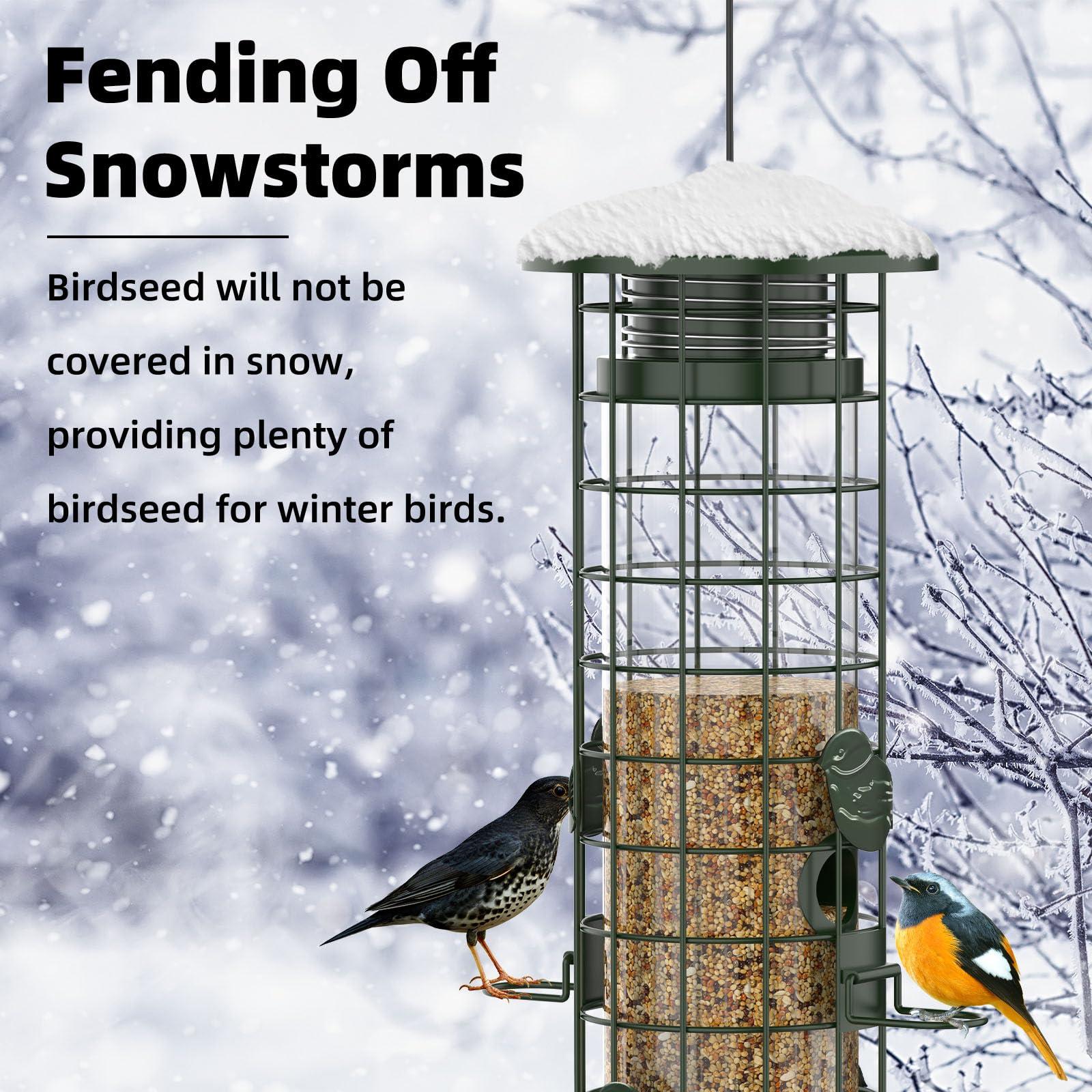 Squirrel Proof Bird Feeder,Metal Mesh Bird Feeders for Outdoors Hanging,Gravity Protection Squirrel Proof Wild Bird Feeders with Finch Cardinal Chickadee,3LB Large Capacity,Green - Image 6