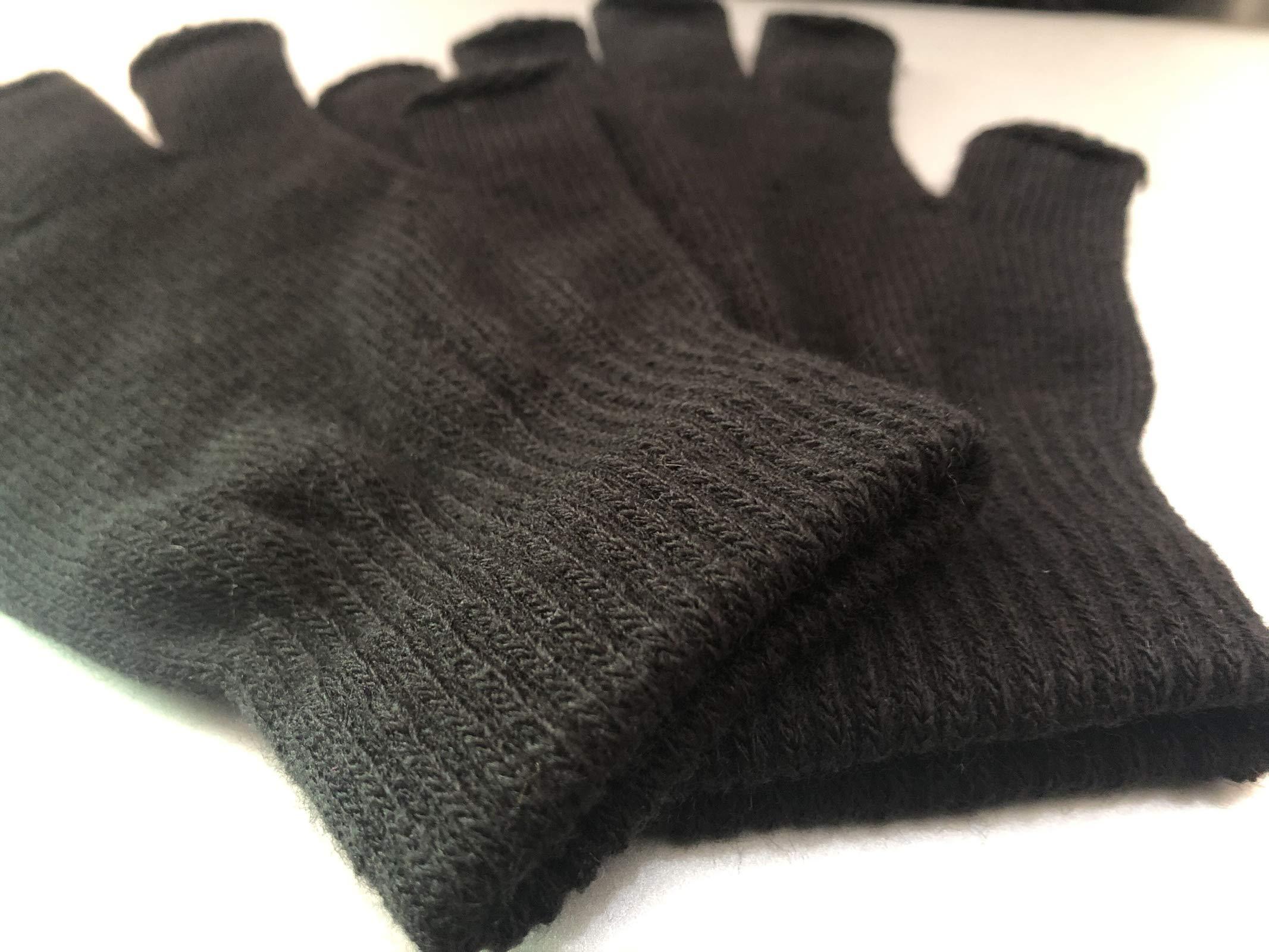 2 Pair Half Finger Gloves Winter Knit Touchscreen Warm Stretchy Mittens Fingerless Gloves in Common Size for Men and Women,black - Image 6