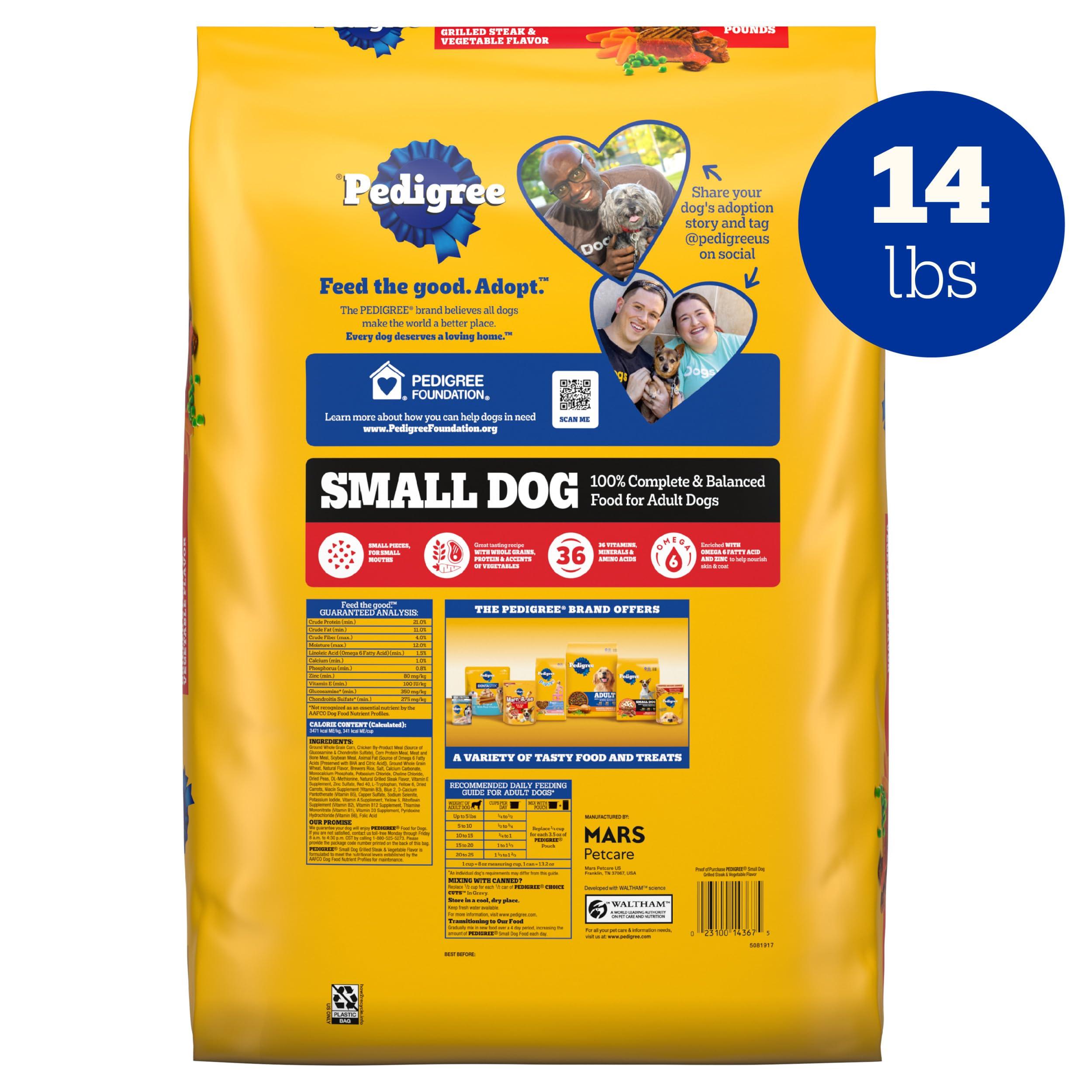 Pedigree Complete Nutrition Adult Small Dog Dry Dog Food, Grilled Steak and Vegetable Flavor, 14 lb. Bag - Image 2