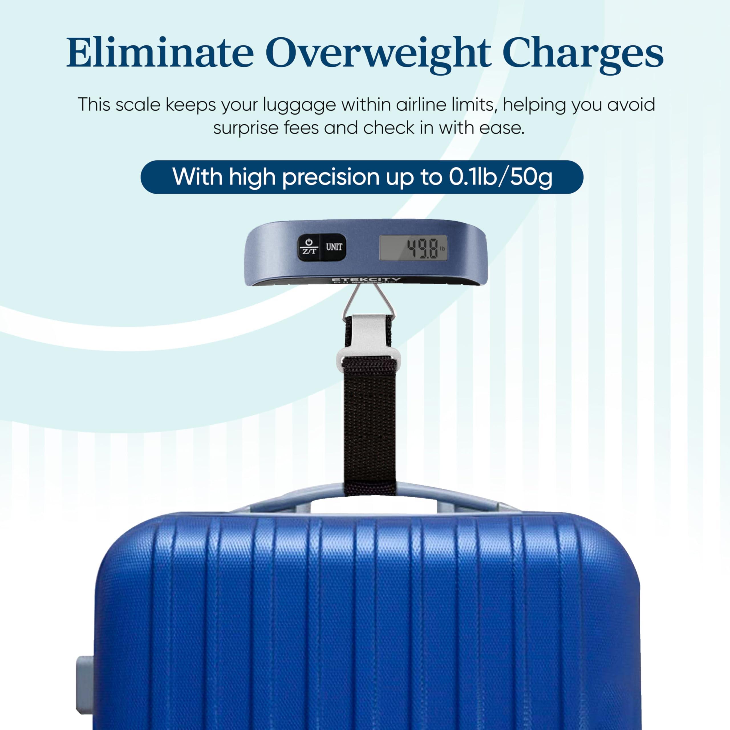 Etekcity Luggage Scale, Travel Essentials, Digital Suitcase Weight Scales for Travel Accessories, Hanging Baggage Scale with Temperature Sensor, Rubber Paint, 110 Pounds, Battery Included, Blue - Image 2