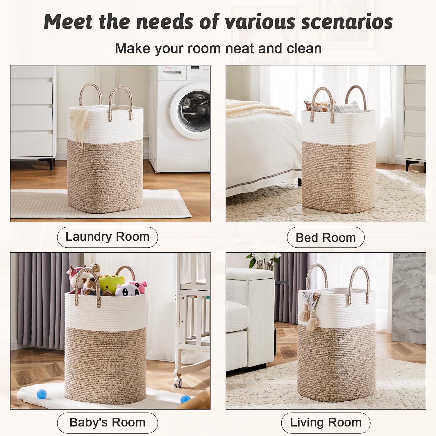 Laundry Basket,Woven Cotton Rope Laundry Hamper Sorters,60L Versatile Storage for Dirty Clothes,Baby Toys,and Blankets in Bathroom, Nursery,and Living Room - Image 5