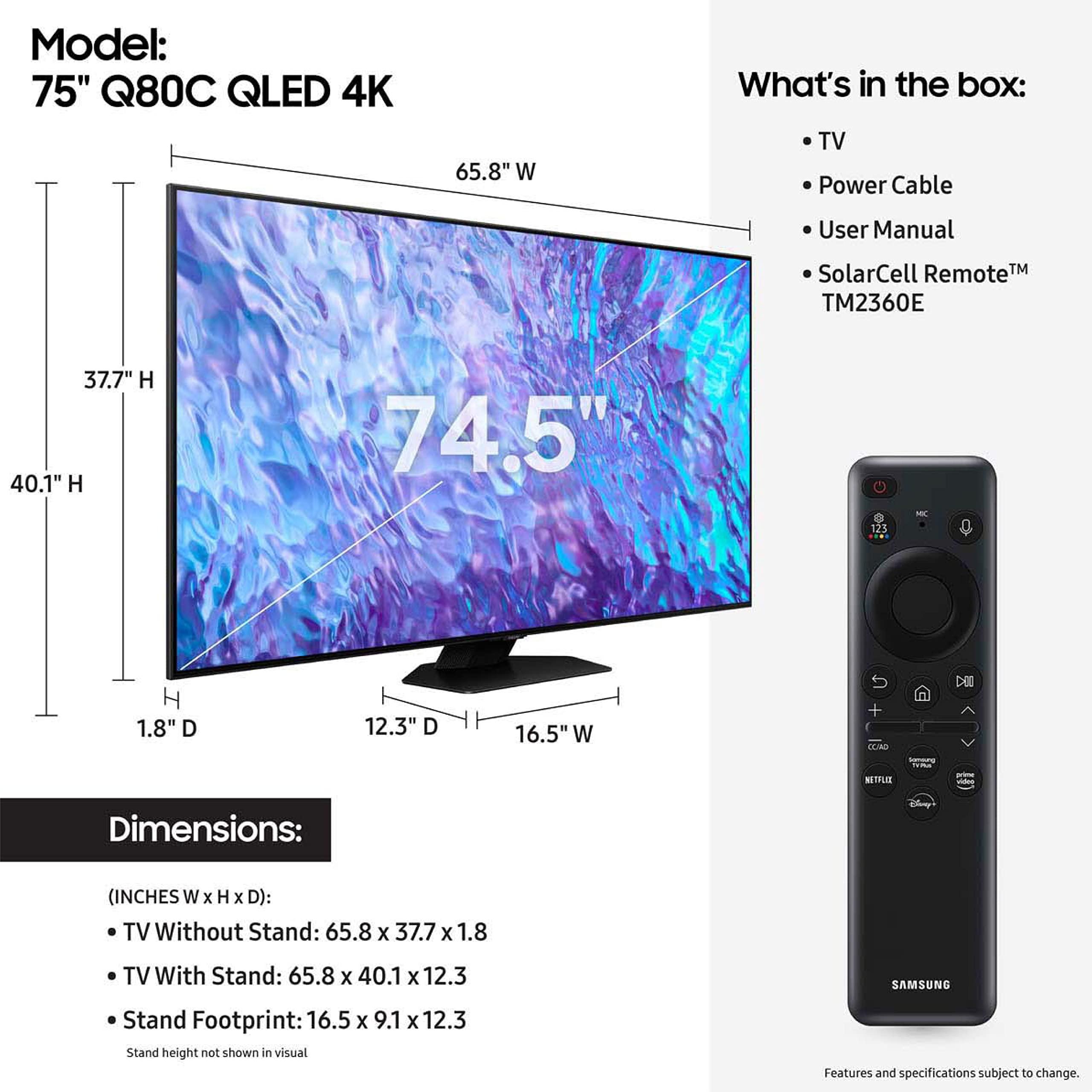 SAMSUNG 75-Inch Class QLED Q80C Series Smart TV QN75Q80C, Direct Full Array, Alexa Built-in, 4K, Q-Symphony 3.0, 2023 Model, Quantum HDR+, Dolby Atmos, Object Tracking Sound Lite, Gaming Hub - Image 2
