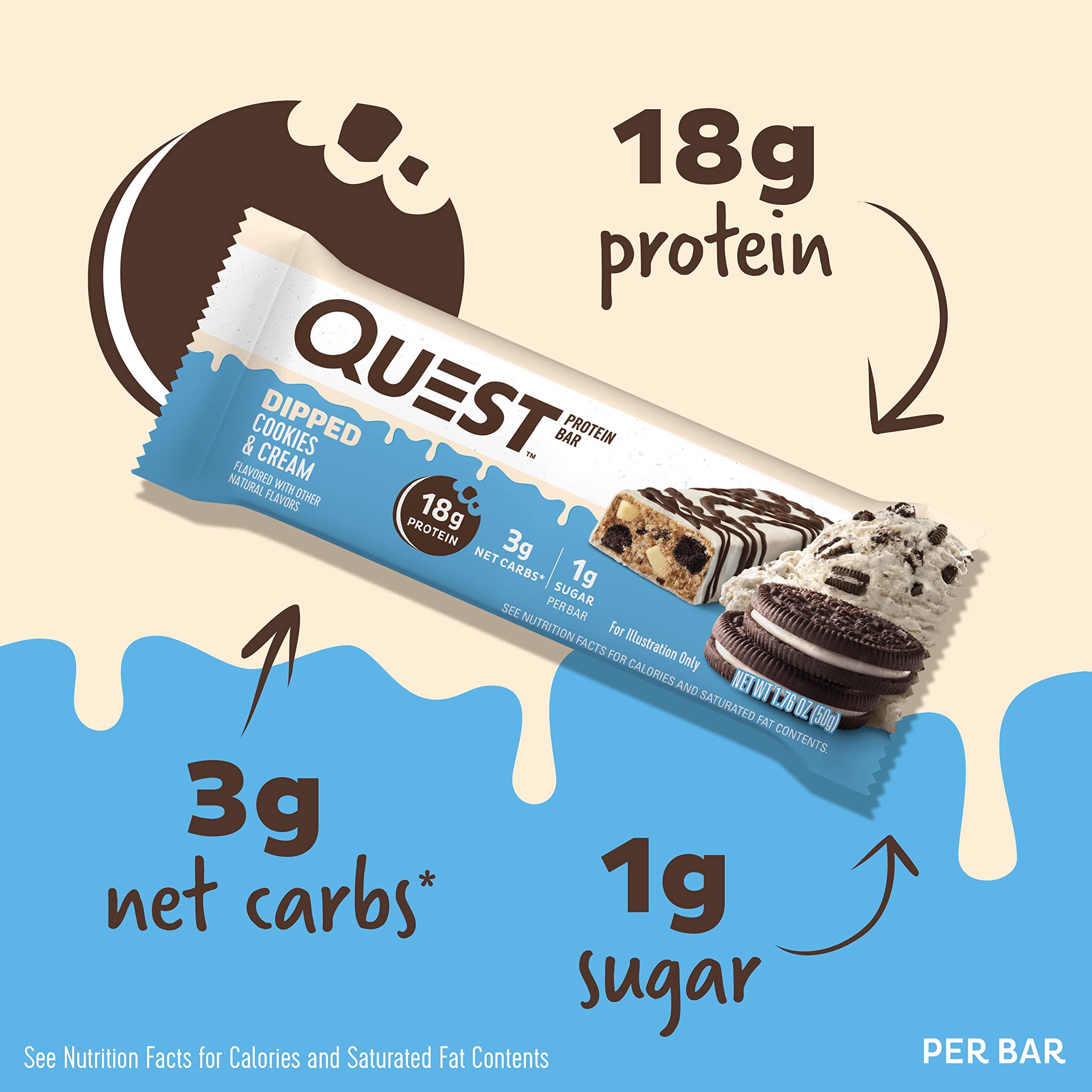 Quest Nutrition Dipped Chocolate Cookies & Cream Protein Bars, High Protein, Low Carb, Gluten Free, Keto Friendly, 12 Count - Image 2