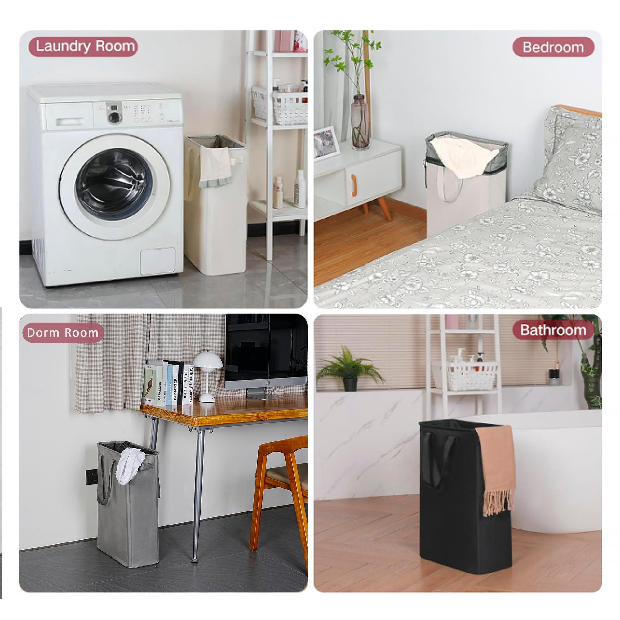 efluky Slim Laundry Basket, Narrow Laundry Hamper with Handles, Collapsible Dirty Clothes Hamper, Tall Laundry Bin for Laundry Room, Dorm and Bedroom, 12.7 Gallons(48L) Beige - Image 7