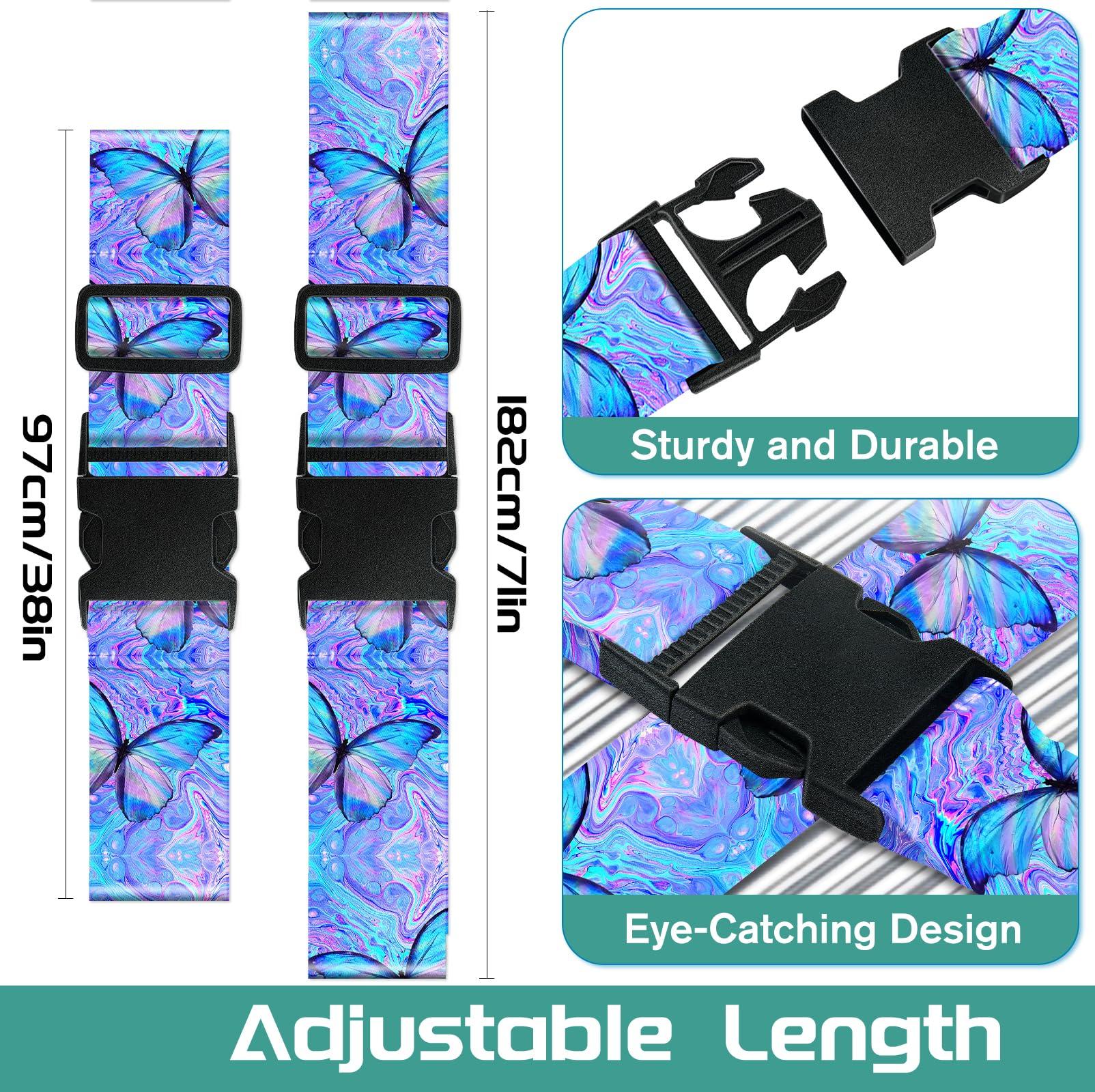 Slohif Luggage Straps for Suitcases Travel Belt Accessories Luggage Connector Identifiers 2 Pack Over Handle with Buckle Unique Nylon Adjustable Strap for Sleeping Bag Car Seat Butterfly - Image 2