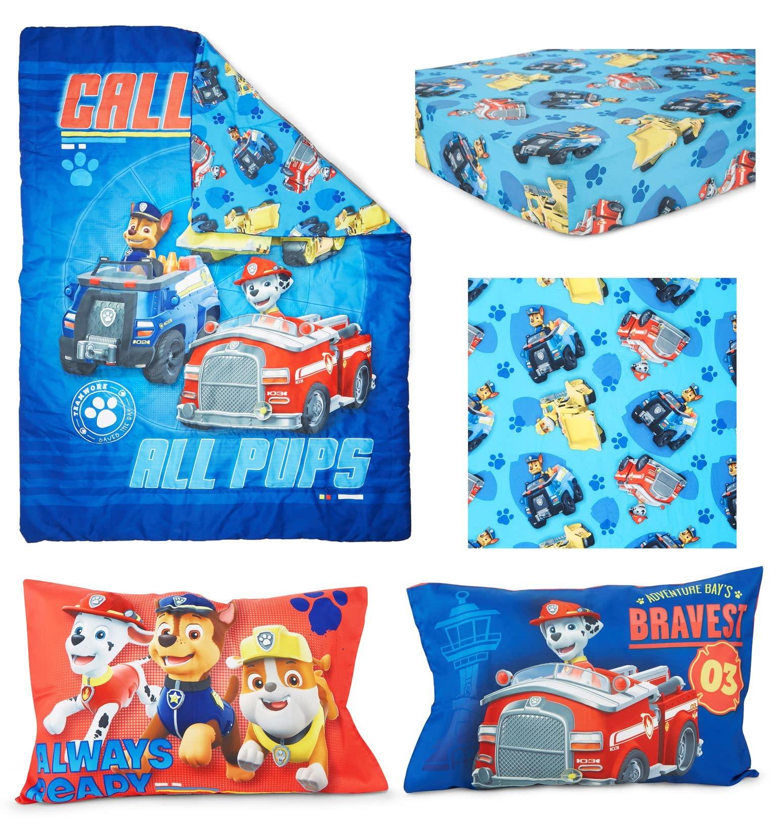 Paw Patrol Calling All Pups 4 Piece Toddler Bedding Set – Includes Comforter, Sheet Set – Fitted + Top Sheet + Reversible Pillowcase for Boys Bed, Blue - Image 3