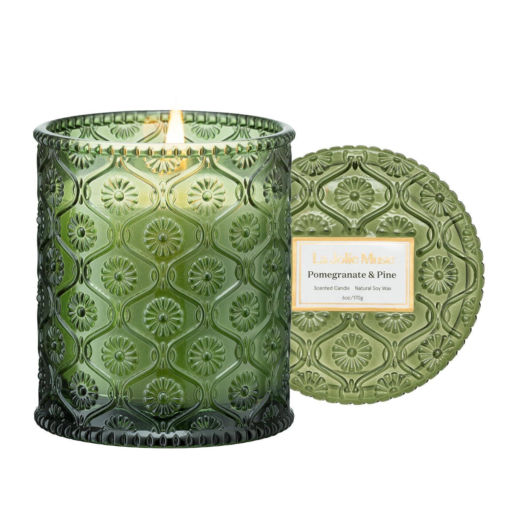 LA JOLIE MUSE Pine Scented Candle, Holiday Candle Gifts, Pomegranate Candle, Winter Scented Candle for Home Scented, Natural Soy Wax Candle, 40 Hours Long Burning
