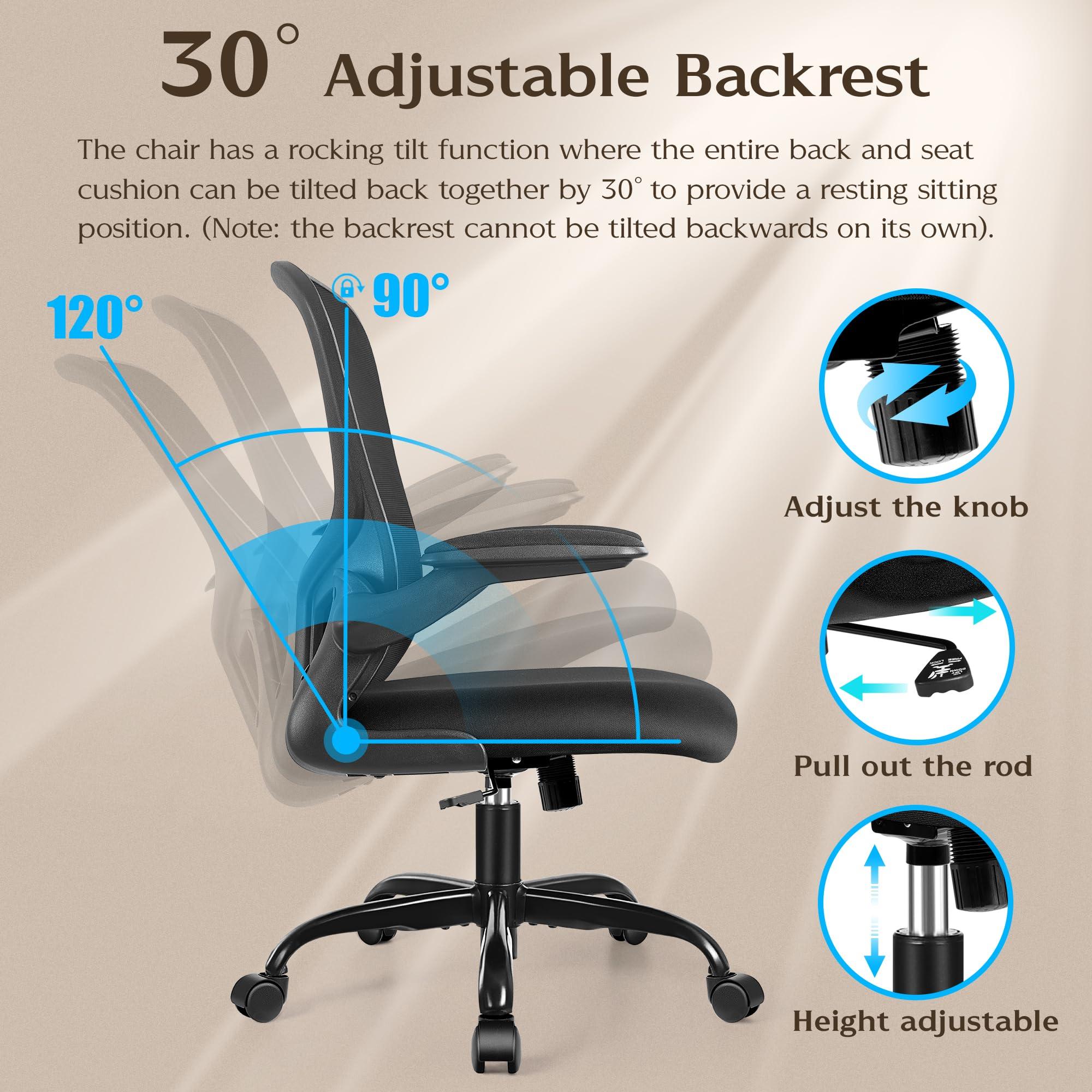 FelixKing Office Desk Chairs, Ergonomic PC Desk Chair with Wheels, Adjustable Lumbar Support and Height, Swivel Computer Chair with Flip-up Armrests, Ergo Mesh Backrest for Working (Black) - Image 9
