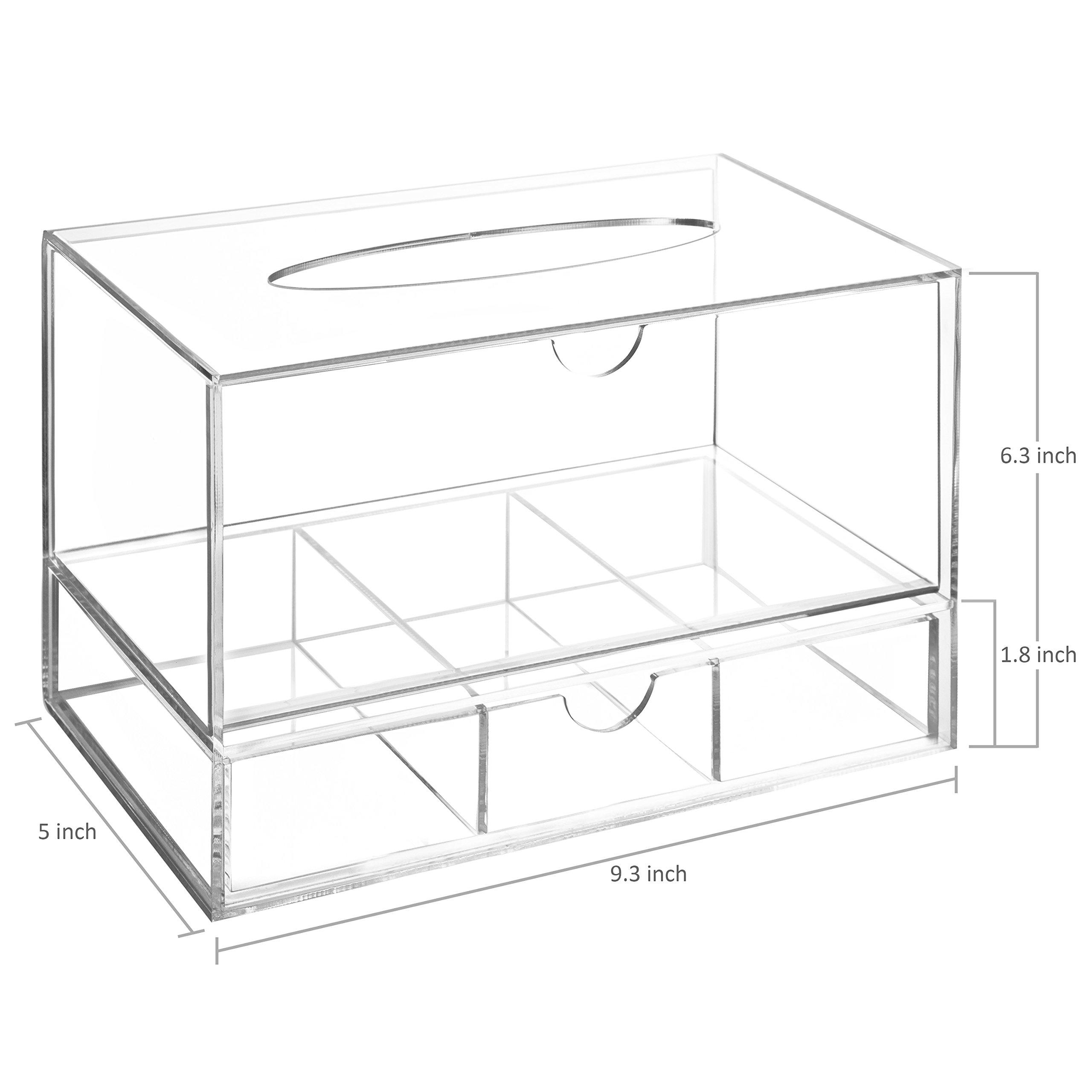 Modern Clear Acrylic Facial Tissue Dispenser Holder with Pull-Out Drawer for Makeup Cosmetics and Accessories, Vanity Countertop Bathroom Supplies Caddy - Image 3