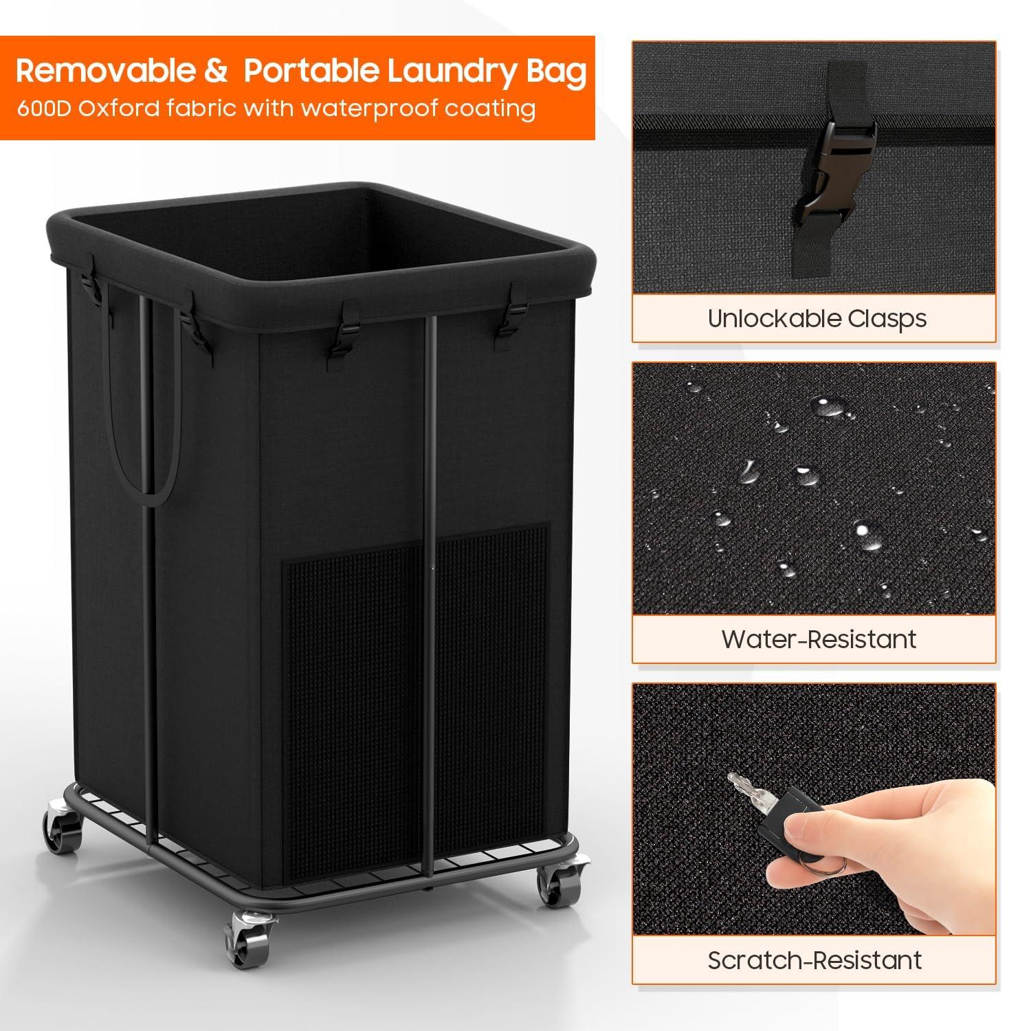150L Laundry Hamper with Wheels, Rolling Laundry Basket with Metal Frame and Removable Bag, Large & Tall Dirty Clothes Hampers for Bedroom Aesthetic, Laundry Room, Bathroom, Dorm-Black - Image 6