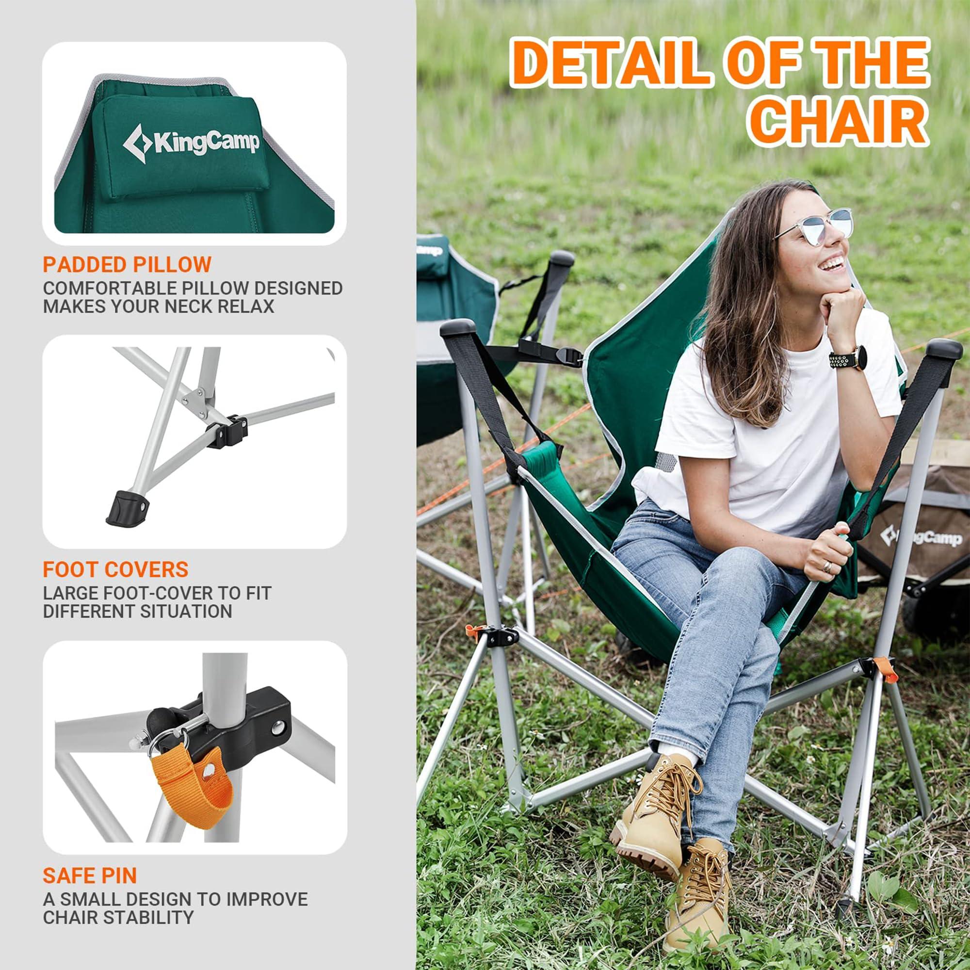 KingCamp Hammock Chair with Footrest, Swinging Portable Folding Camping Chairs for Adults MAX 400lbs Heavy Duty Foldable Oversized Rocker with Cup Holder Pillow for Outdoor Beach Patio Sport Lawn - Image 6
