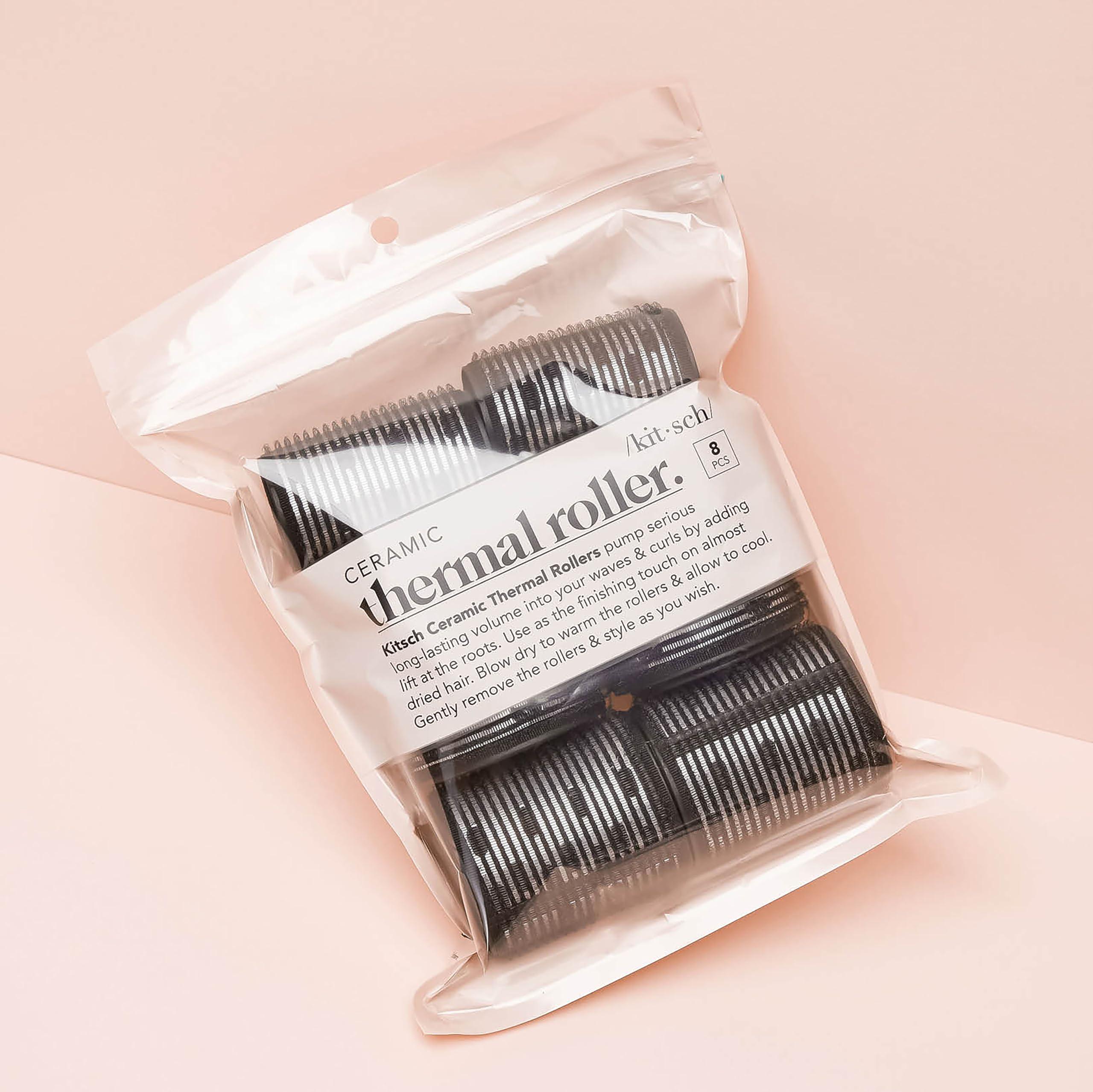 Kitsch Ceramic Thermal Hair Rollers for Women - Self Grip Rollers for Blowout Look Long Hair, Curlers for Medium & Short Hair, Large Roller for Volume Curls, Ceramic Coated, Easy to Use - 8pcs, Black - Image 8