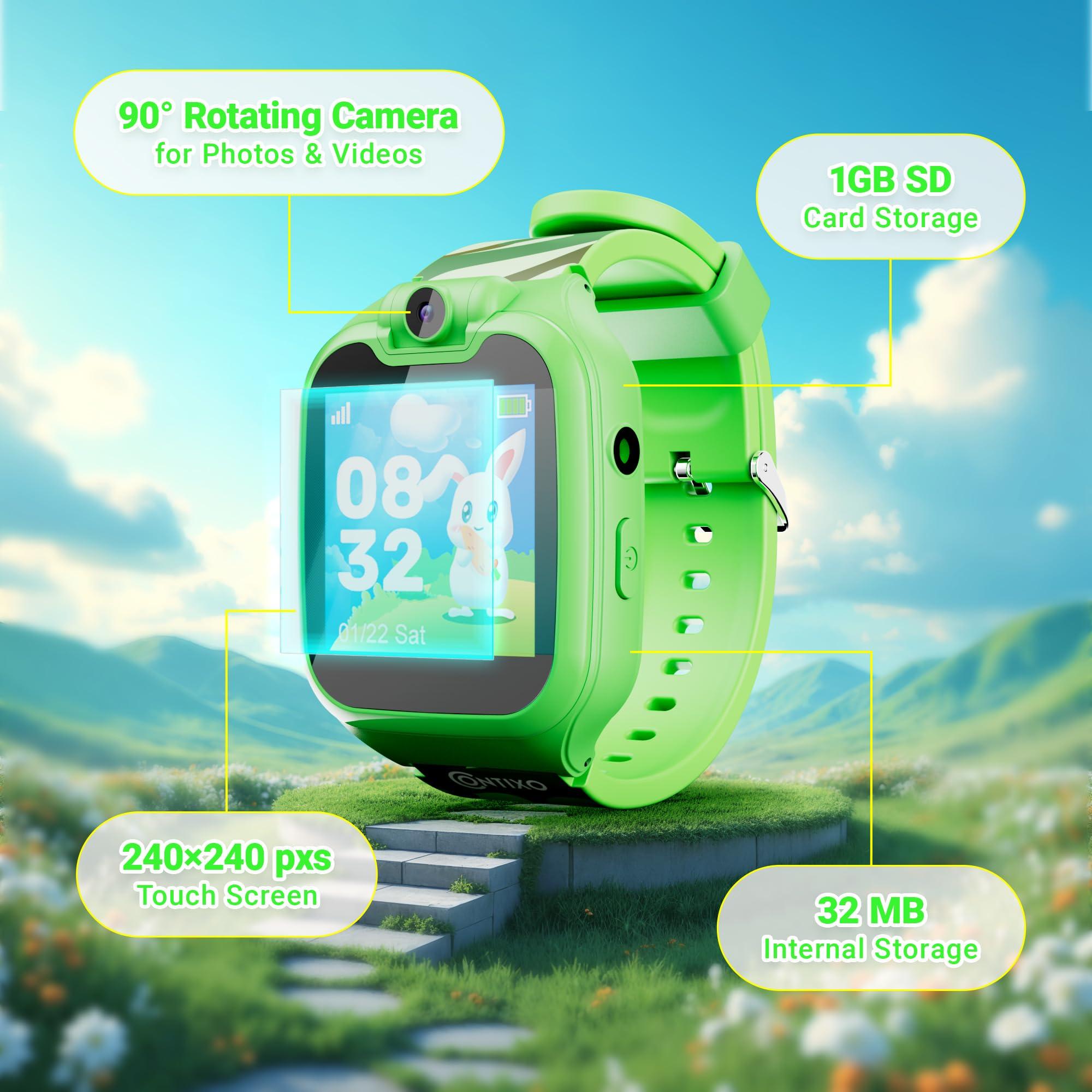 Contixo KW01 Smart Watches for Kids, Green 1.54" HD Touch Screen Educational Smartwatch Toy with Games Camera Video Recorder Calculator Flashlight Music Player Gift for 3-12 Years Old Boys Girls - Image 11
