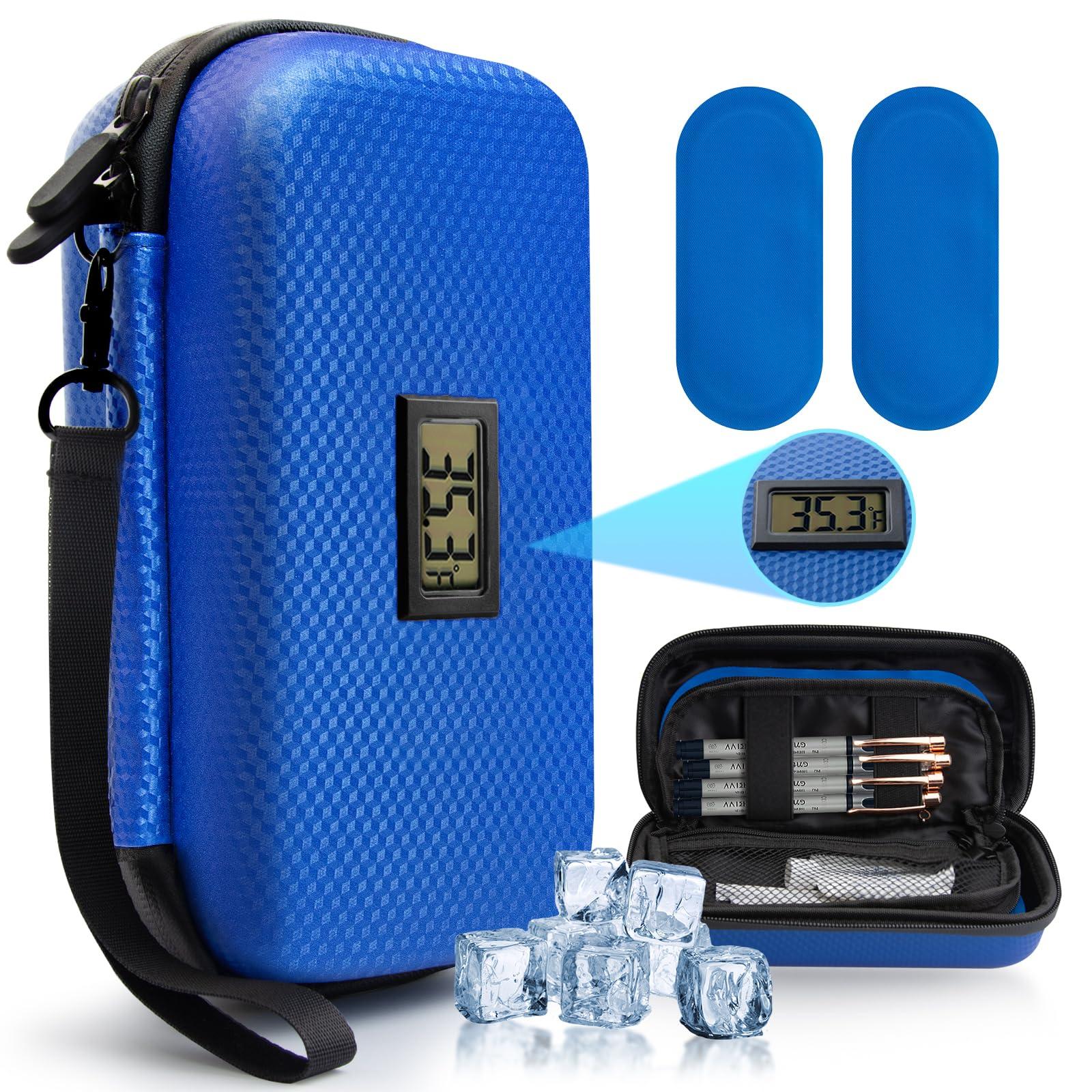 24h Insulin Cooler Travel Case - TSA Approved Medication Diabetic Cooler for Travel with Thermometer Temperature Display Refrigerated Medicine Organizer Bag with 2 Ice Pack