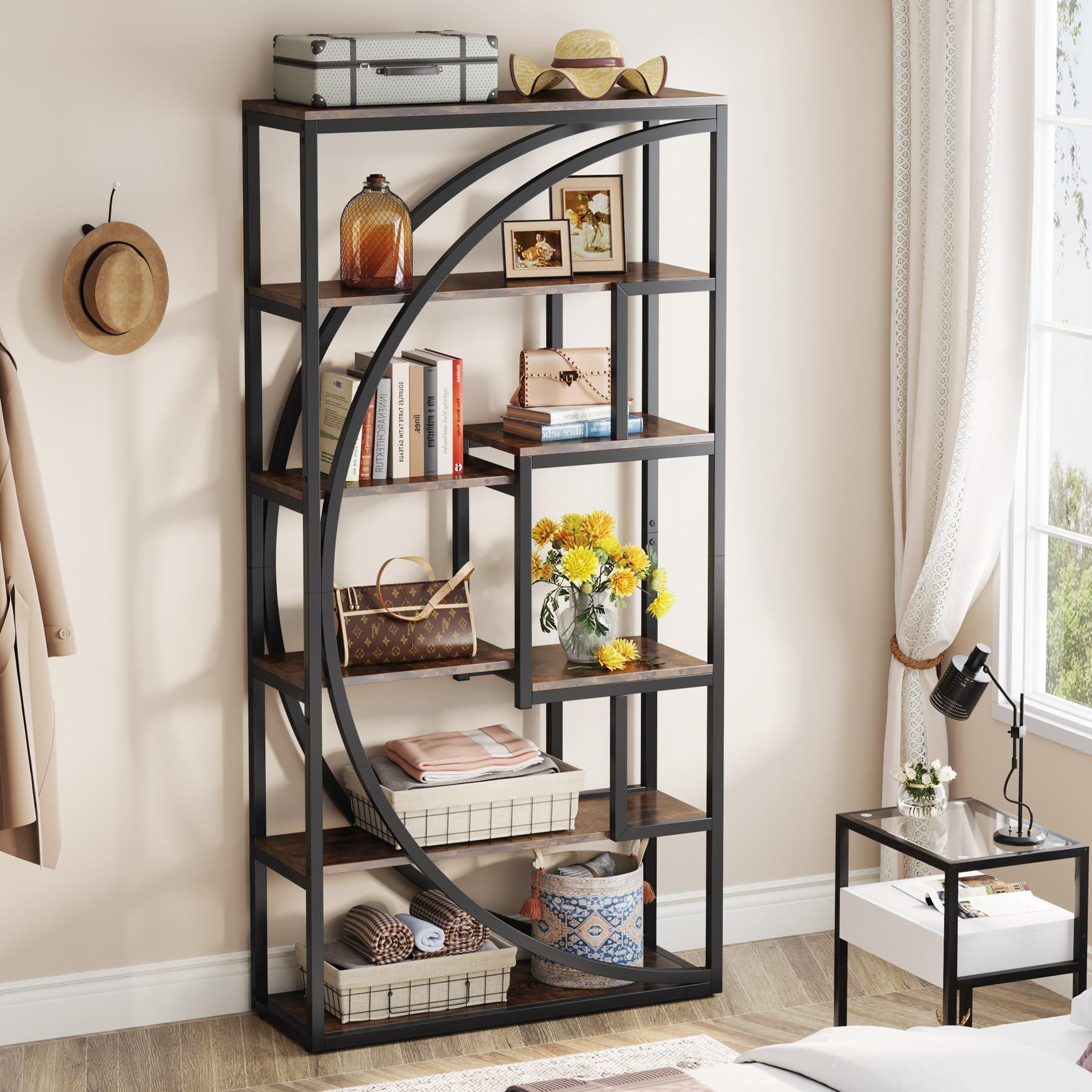 Tribesigns Bookshelf, Industrial 5-Tier Etagere Bookcase, 70.8 inch Tall Bookshelf with 8 Open Storage Shelf, Book Shelf Display Tack Shelving Unit for Home Office Living Room, Rustic Brown - Image 5