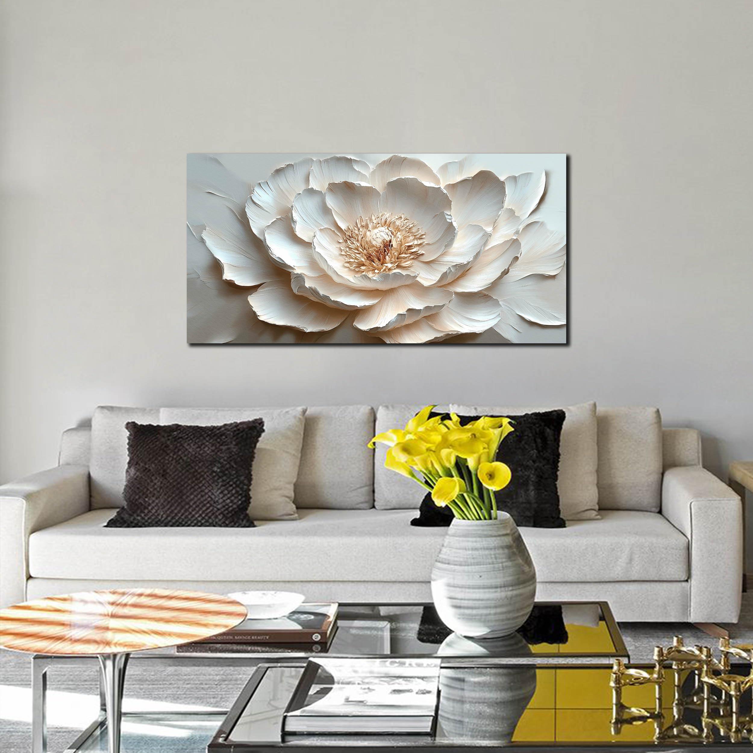 Flower Art Wall Decor for Living Room - White Canvas Wall Art for Office - Modern Wall Decor for Bedroom Women Size 20" x 40" - Image 5