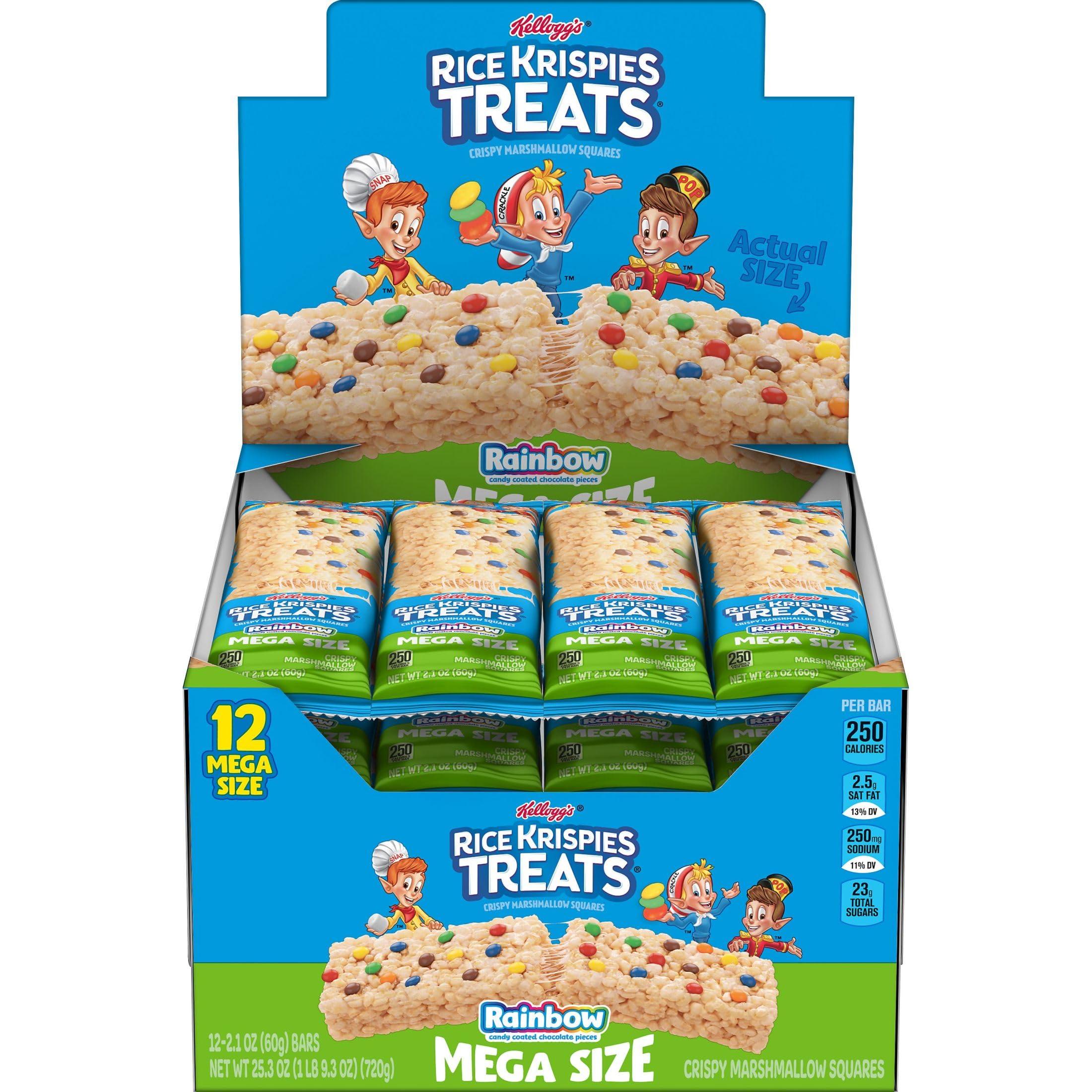 Rice Krispies Treats Mega Bars Large Marshmallow Snack Bars, Kids Snacks, Big Bars, Rainbow, 25.3oz Box (12 Bars)