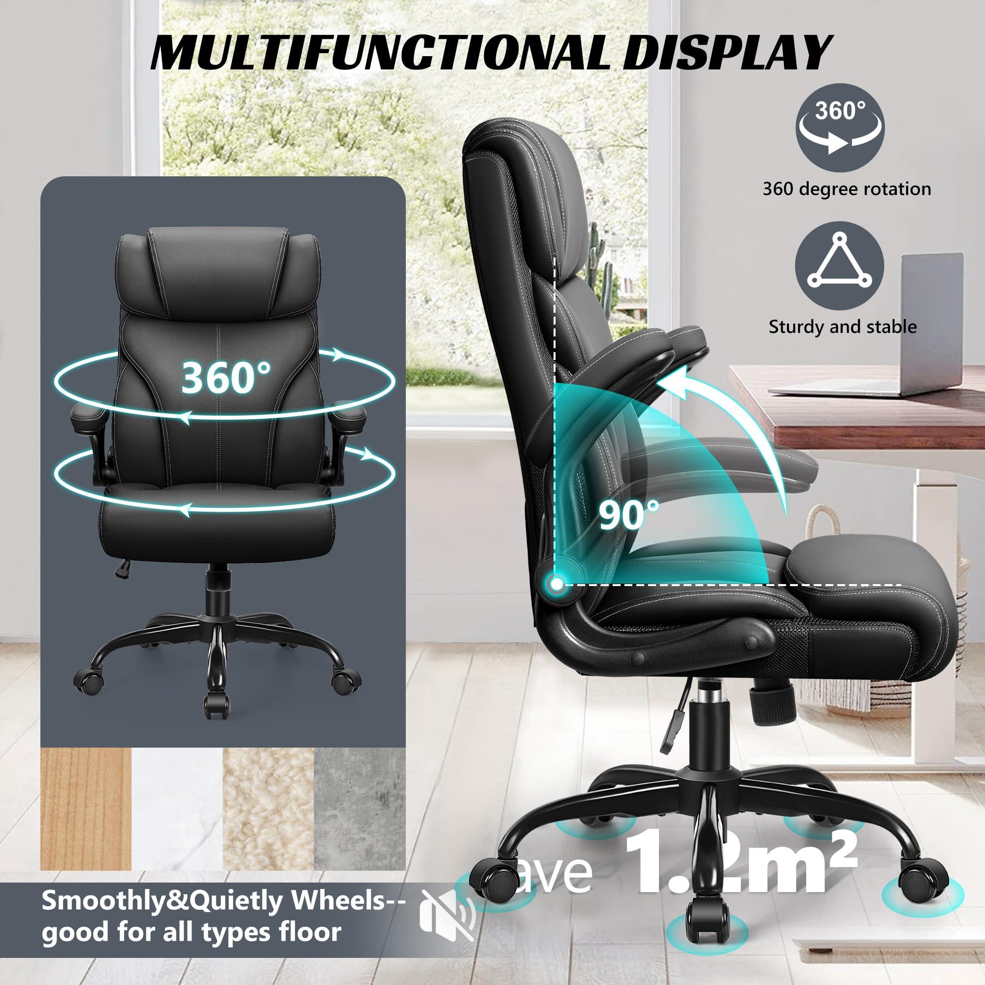 HeroSet Office Chair, Ergonomic Big and Tall Computer Desk Chairs, Executive Breathable Leather Chair with Adjustable High Back Flip-up Armrests, Lumbar Support Swivel PC Chair with Rocking Function - Image 7