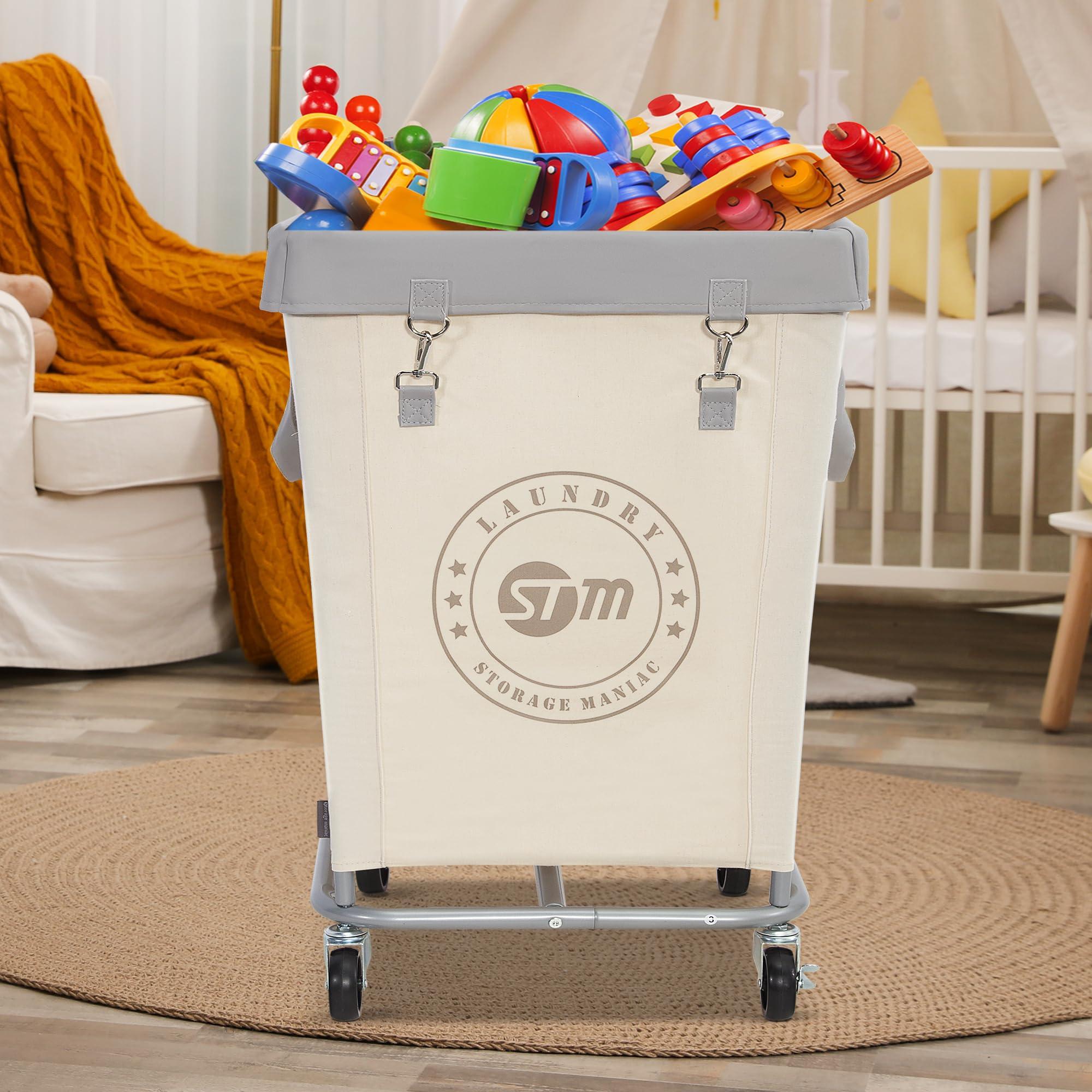 STORAGE MANIAC Commercial Laundry Hamper with Heavy Duty Steel Frame, 160 L Industrial Laundry Basket Cart with Wheels for Hotel, Home, Laundry Room, 17.72''L x 17.72''W x 30.91''H, Medium Beige - Image 8