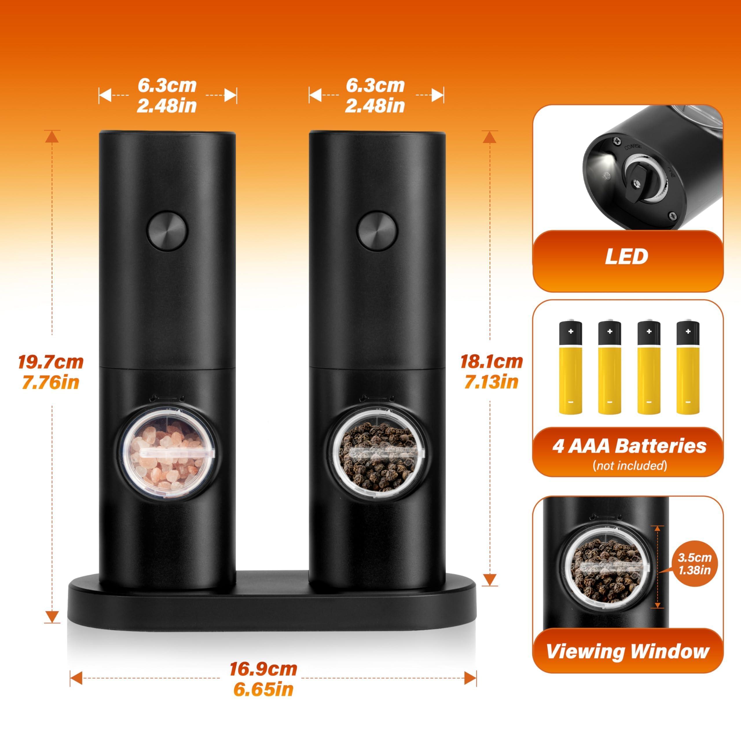 Simple Deluxe Electric Salt and Pepper Grinder Set, One Hand Adjustable Coarseness, Battery Powered, Seasoning Tools for Kitchen, Dining or Gifts, Black - Image 3