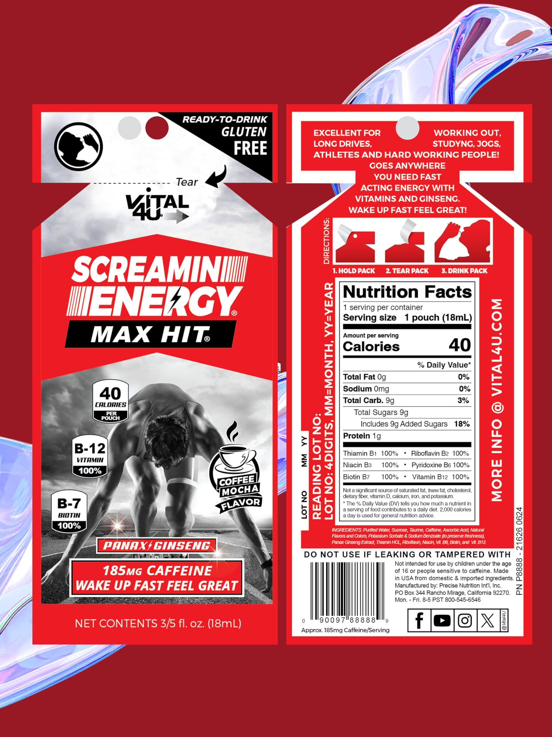 Screamin Energy Max Hit - Energy Shots Extra Strength with Ginseng & Caffeine - 100% B-1, B-2, B-3, B-6, B-7 and B12 Coffee Mocha, 24 Count - Image 7