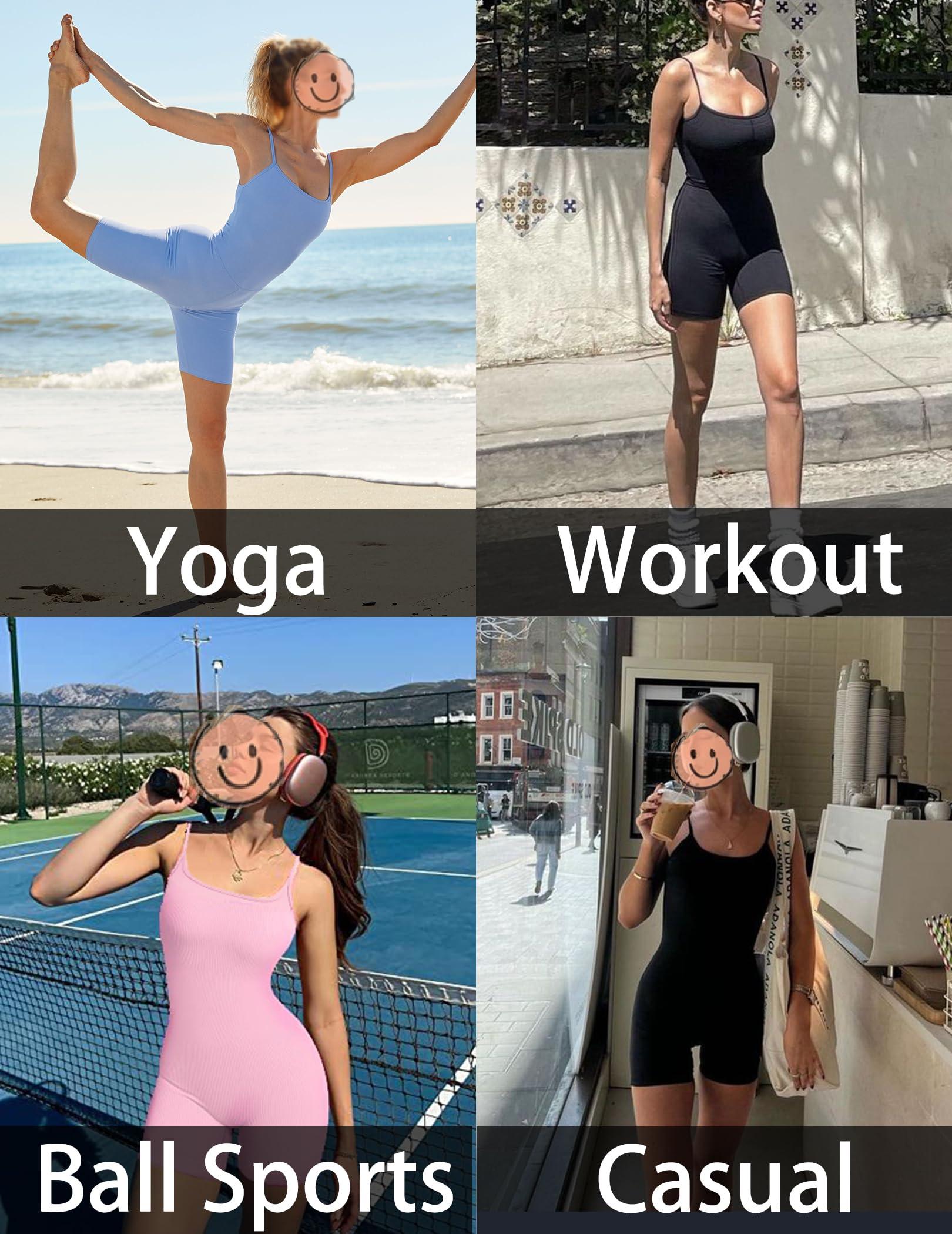 Ekouaer Womens Workout Romper Ribbed Unitard Stretch One Piece Short Jumpsuits Yoga Sleeveless Adjustable Outfits 2024 - Image 5