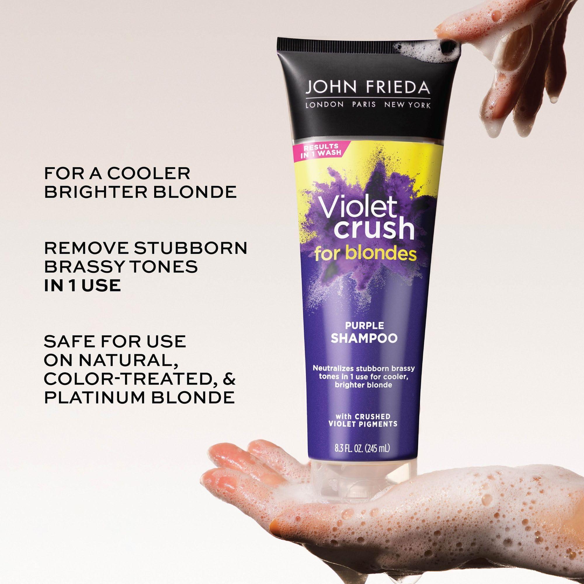 John Frieda 8.3 Ounce Shampoo for Blonde Hair, Violet Crush Purple Shampoo, Neutralizes Brassy Yellow Tones, Blonde Toner for Bleached, Platinum - Image 4