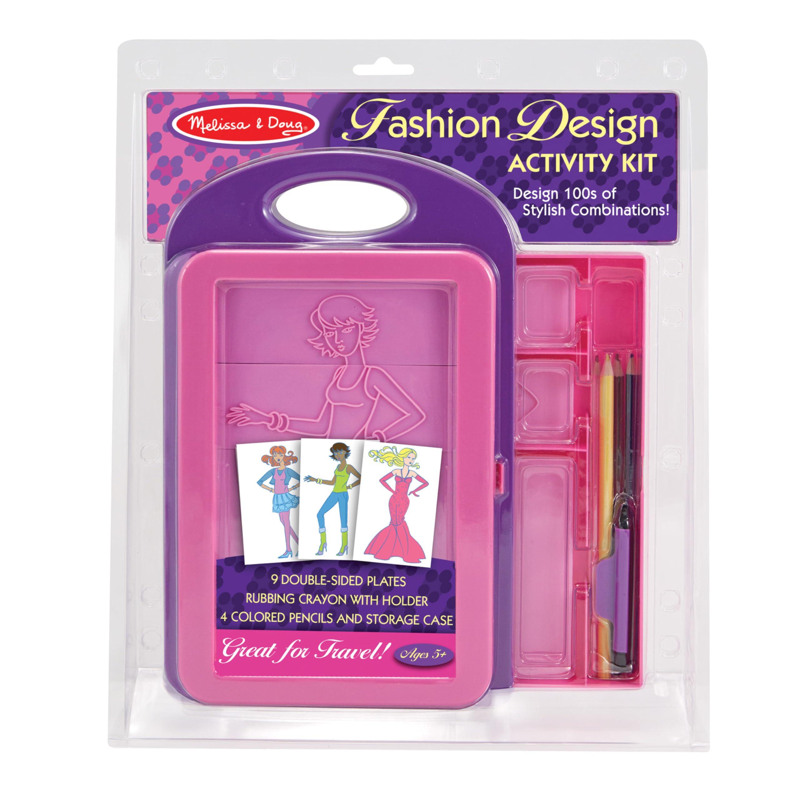Melissa & Doug Fashion Design Art Activity Kit - 9 Double-Sided Rubbing Plates, 4 Pencils, Crayon - Travel Toys for Kids Ages 5+