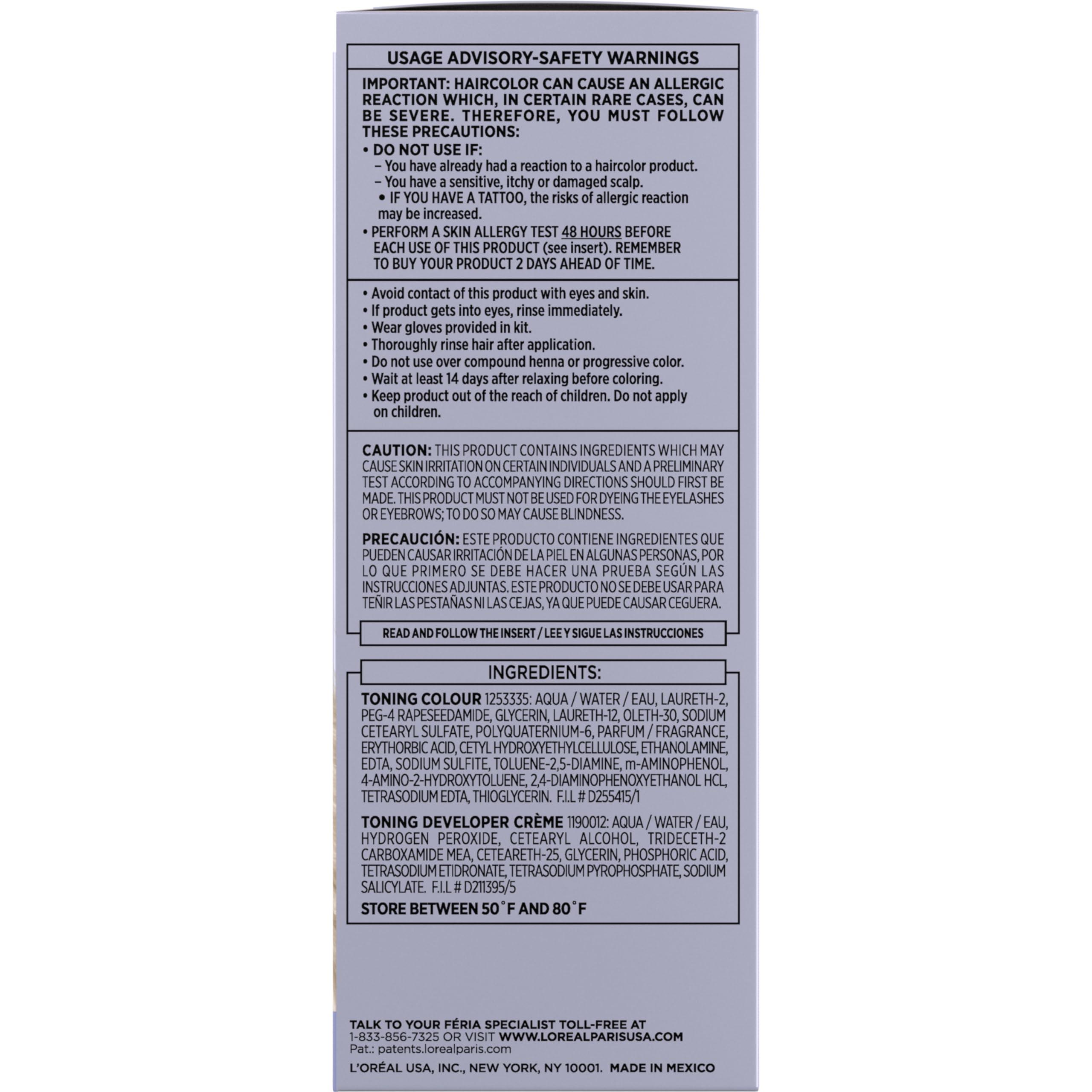 L'Oreal Paris Feria Long-Lasting Anti Brass Power Hair Toner, Ammonia Free Demi Permanent Hair Color, Ice Blonde Hair Toner, 1 Application - Image 9