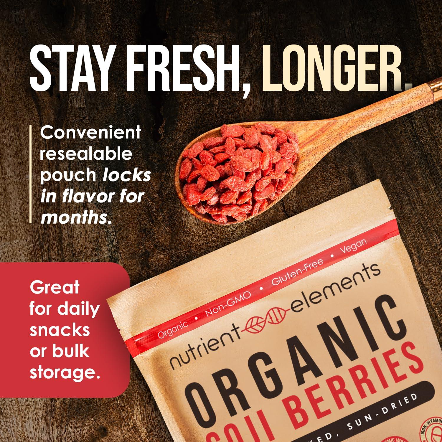 Nutrient Elements 32oz Organic Raw Dried Goji Berries - USDA Certified, Non GMO, Large Berries with Recipes E-Book - Image 7