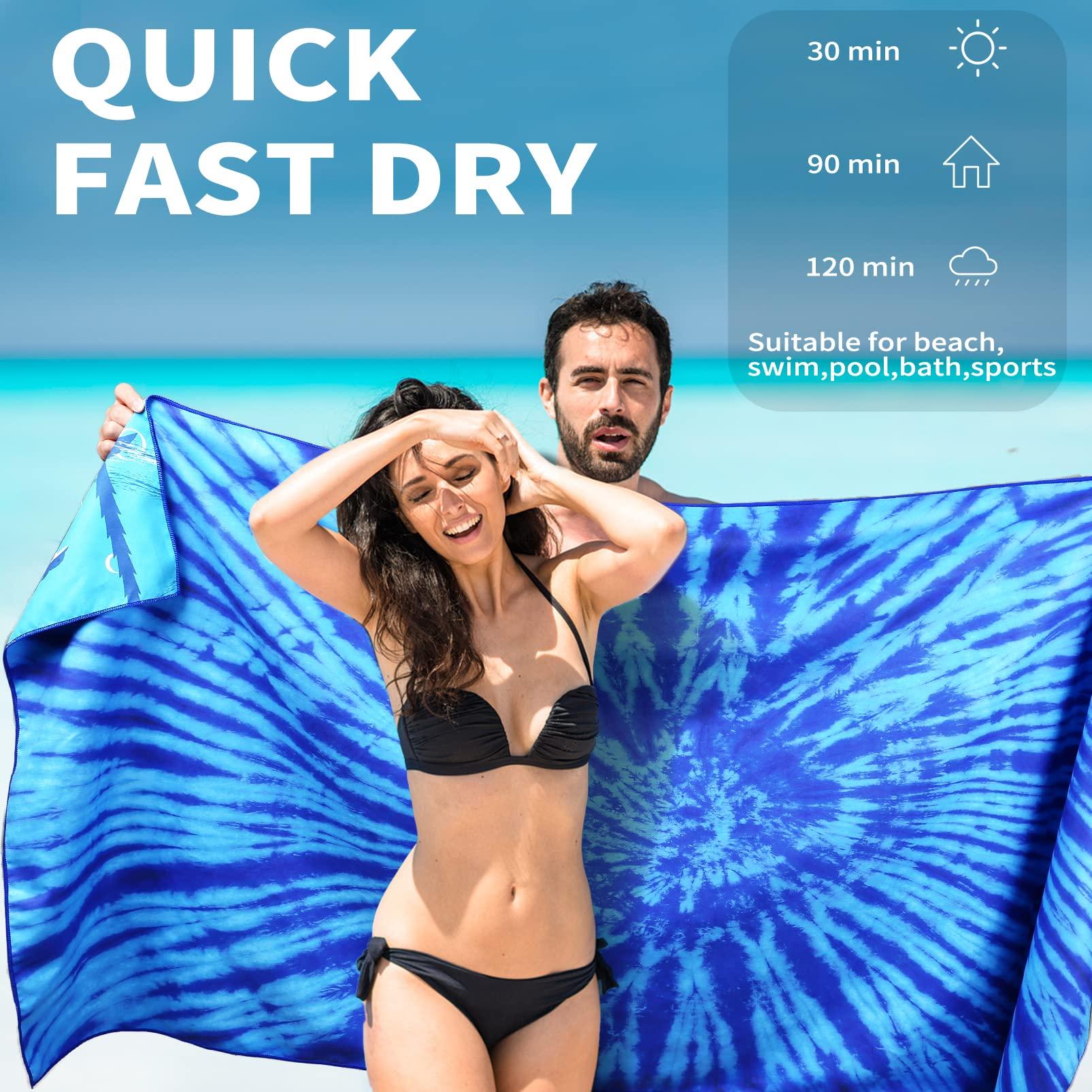 2 Pack Lightweight Thin Beach Towel Oversized 71"x32" Big Extra Large Microfiber Sand Free Towels for Adult Quick Dry Travel Camping Beach Accessories Vacation Essential Gift Blue Tie Dye Turtle - Image 4