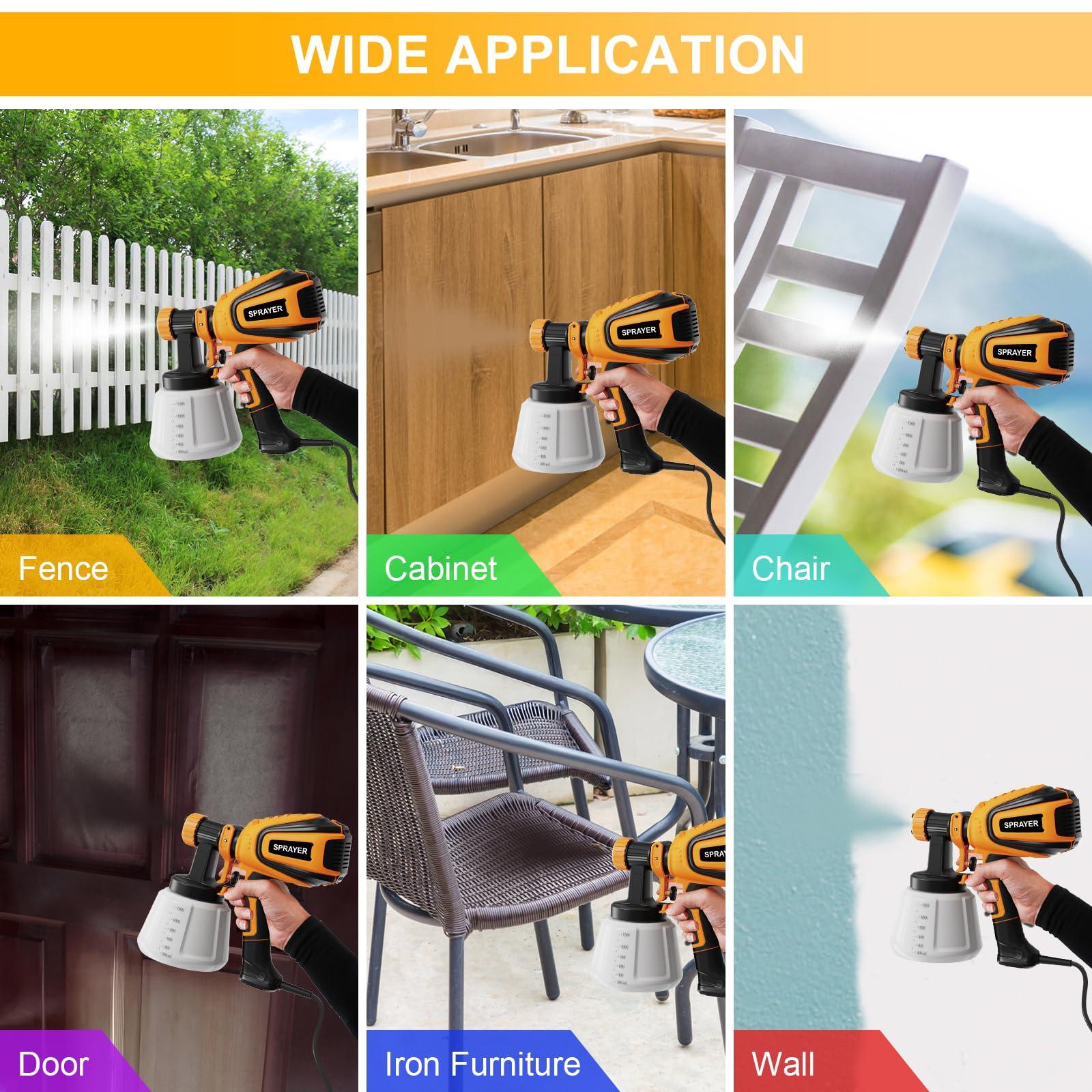 VONFORN Paint Sprayer, 700W HVLP Spray Gun with Cleaning & Blowing Joints, 4 Nozzles and 3 Patterns, Easy to Clean, for Furniture, Cabinets, Fence, Walls, Door, Garden Chairs etc. VF803 - Image 6