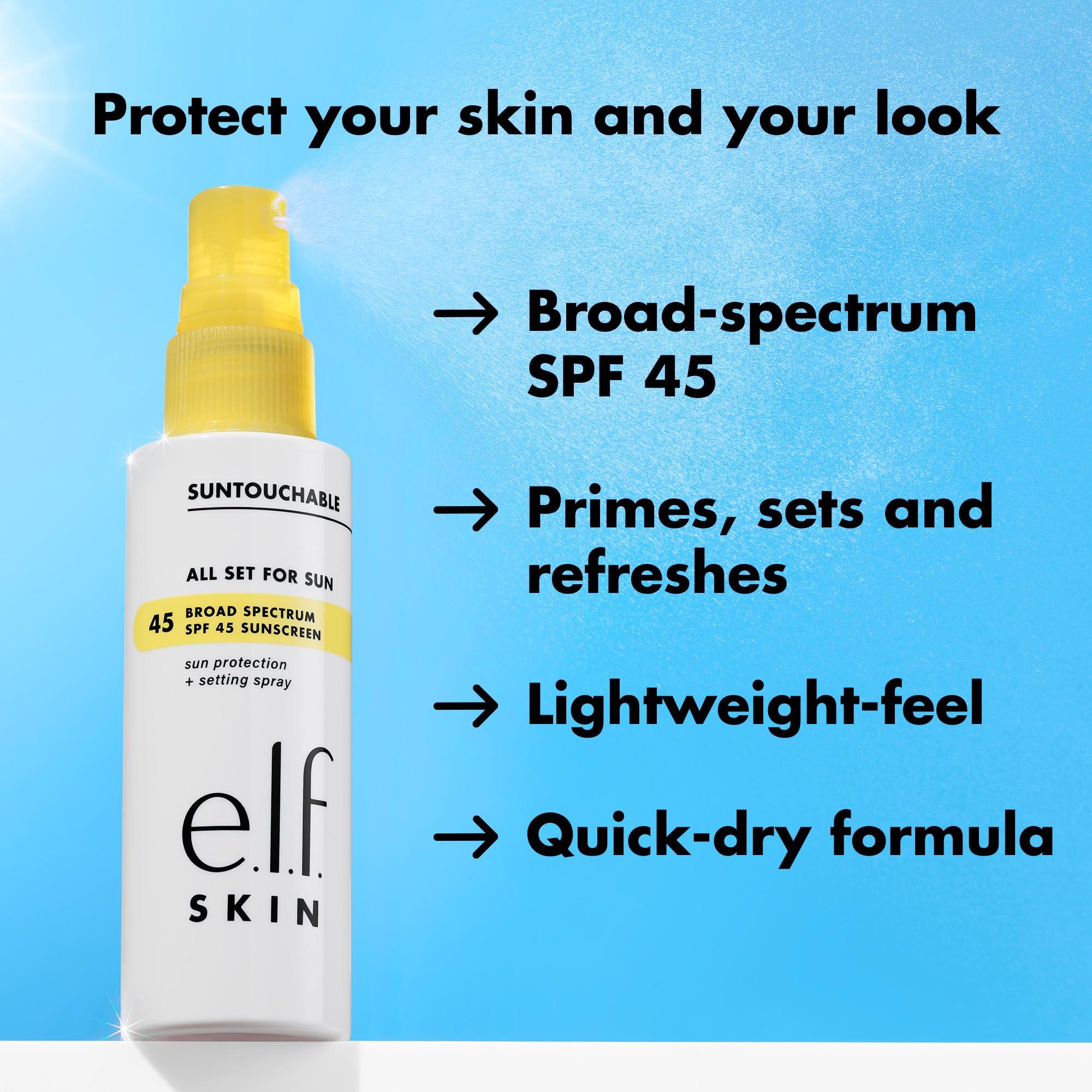 e.l.f. SKIN All Set For Sun SPF 45, Setting Spray With SPF 45 For Long-Lasting Makeup, Weightless, Non-Greasy Formula, Vegan & Cruelty-Free, Packaging May Vary - Image 3