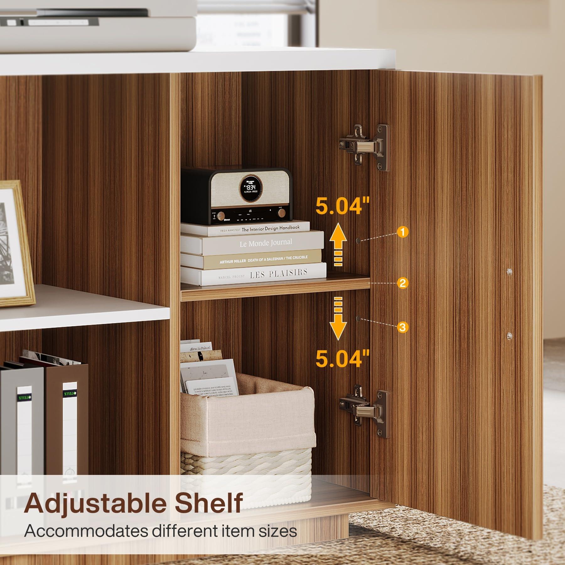 Tribesigns 85.8" L-Shaped Executive Desk, Extra Large Office Desk with File Drawers, Modern Business Furniture, Computer Desk Workstation with Door Cabinet, Shelves for Home Office, White & Brown - Image 4