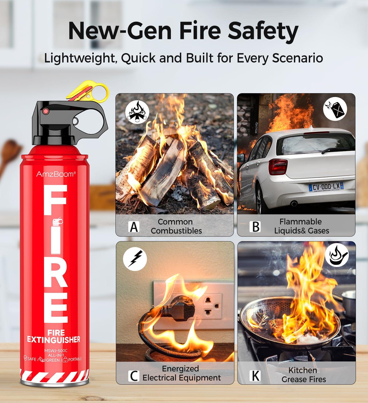 AmzBoom Fire Extinguisher for Home, Car, Kitchen, and Boat 3-Pack with Emergency Survival Kit, Portable Extinguishing Aerosol Spray Compact A, B, C, K – Includes Mounting Brackets for Easy Access. - Image 2