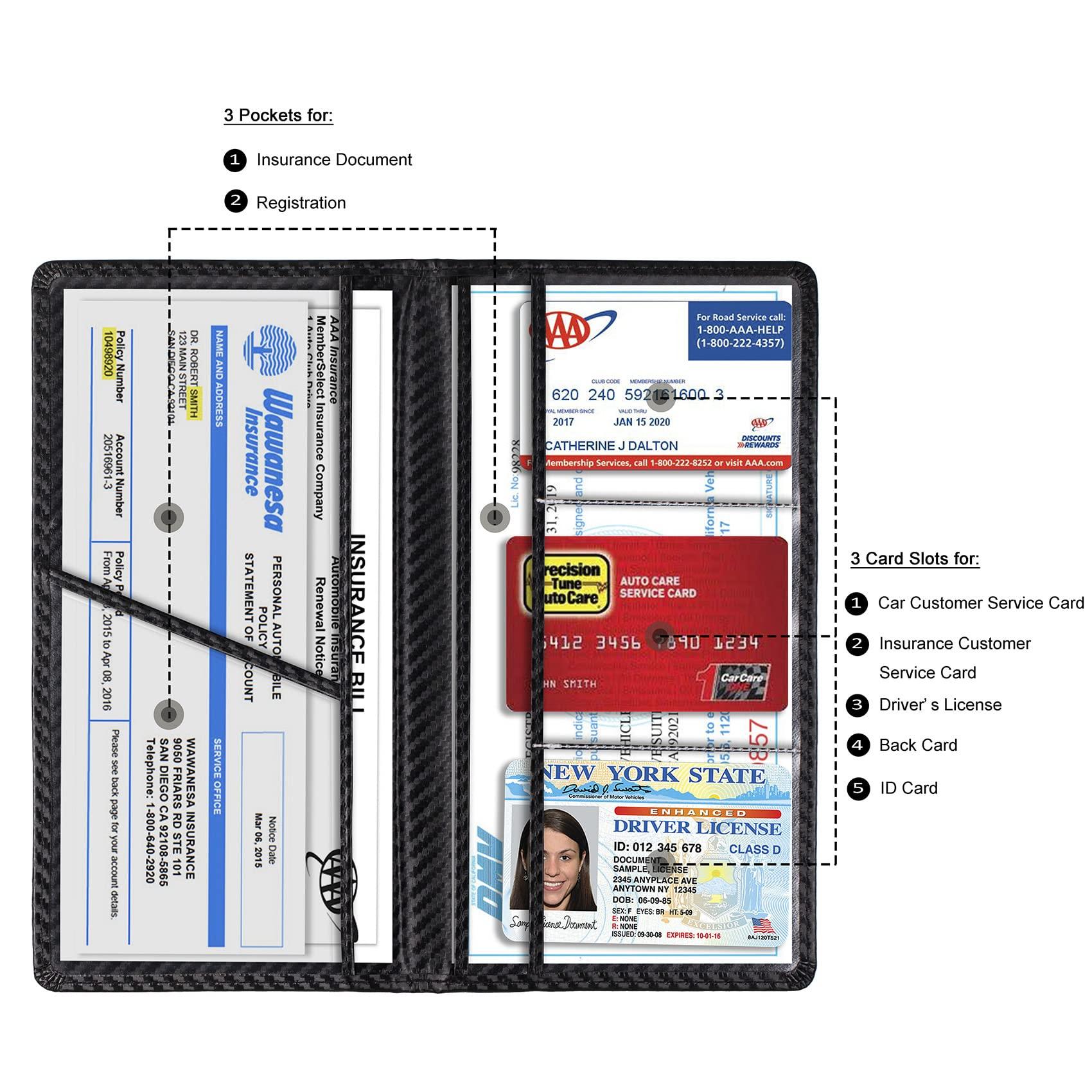 TOURSUIT Car Registration and Insurance Card Holder, Vehicle License Document Glove Box Compartment Organizer, Interior Car Accessories for Women Men Teens (Carbon Fiber Black) - Image 3