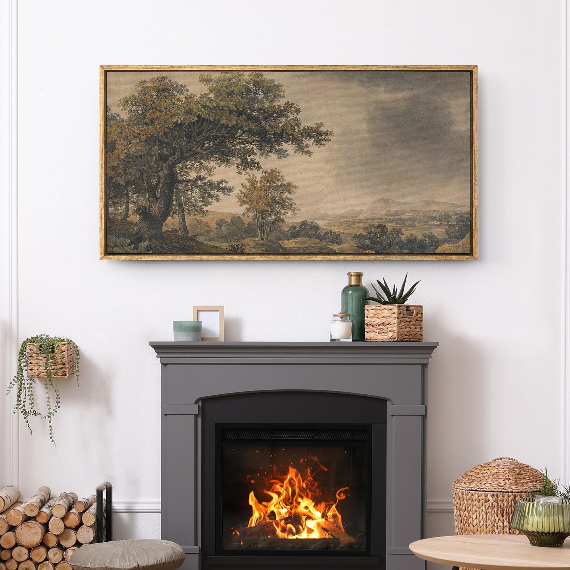 SIGNFORD Extra Large Framed Canvas Print Wall Art Pastoral Countryside Landscape with Trees Illustrations Modern Art Calm Warm for Living Room, Bedroom, Office - 60"x30" - Image 3