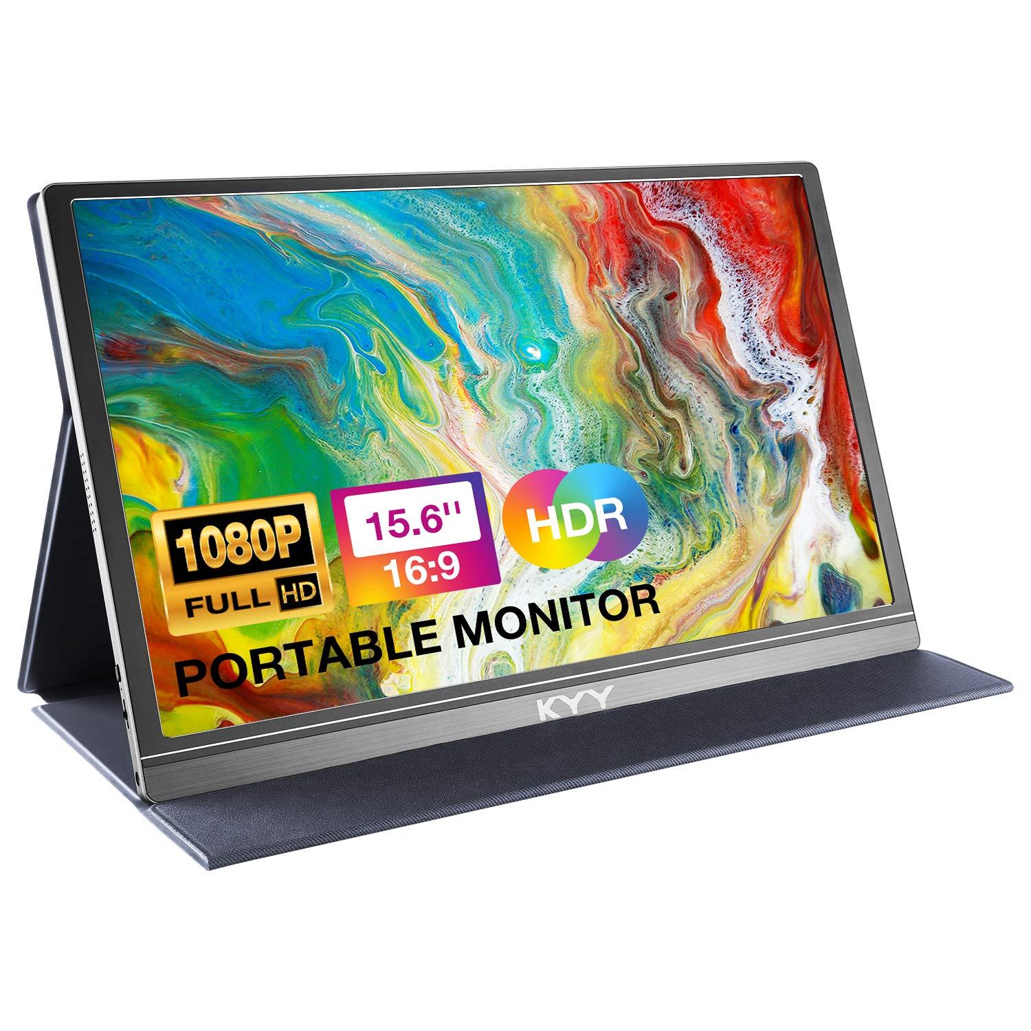 KYY 15.6inch Portable Monitor 1080P FHD IPS Gaming Monitor, Computer Display, for Laptop PC MAC Phone PS4 Xbox Switch, 1080P, FHD, USB-C, HDMI, Premium Smart Cover, Screen Protector, Speakers, HDR