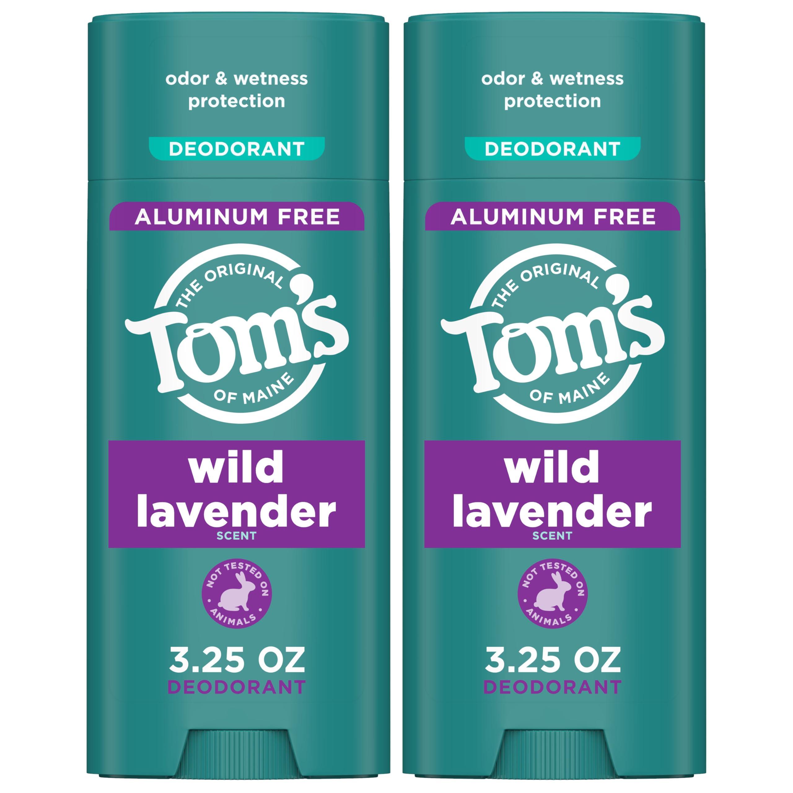 Tom's of Maine Wild Lavender Aluminum Free Natural Deodorant For Women & Men | Goes on Clear | Odor & Wetness Protection | Naturally Derived and Moisture-Locking Ingredients | 3.25 oz (2 Pack)